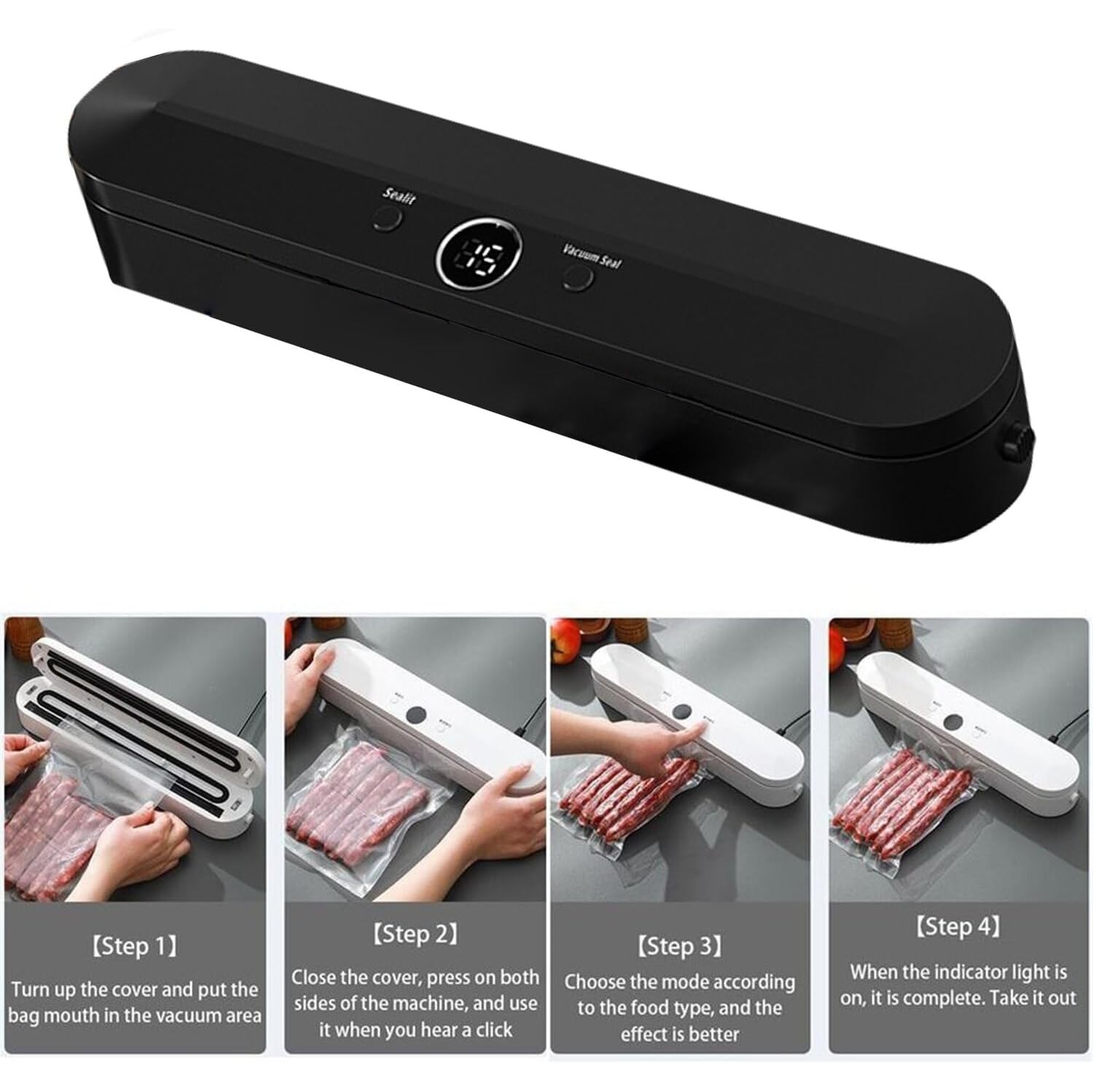 Scelleuse sous vide Black Advanced Home - Joint hermétique rapide, prolonge la fraîcheur des aliments, aspiration de 60 kPa, utilisation facile à une