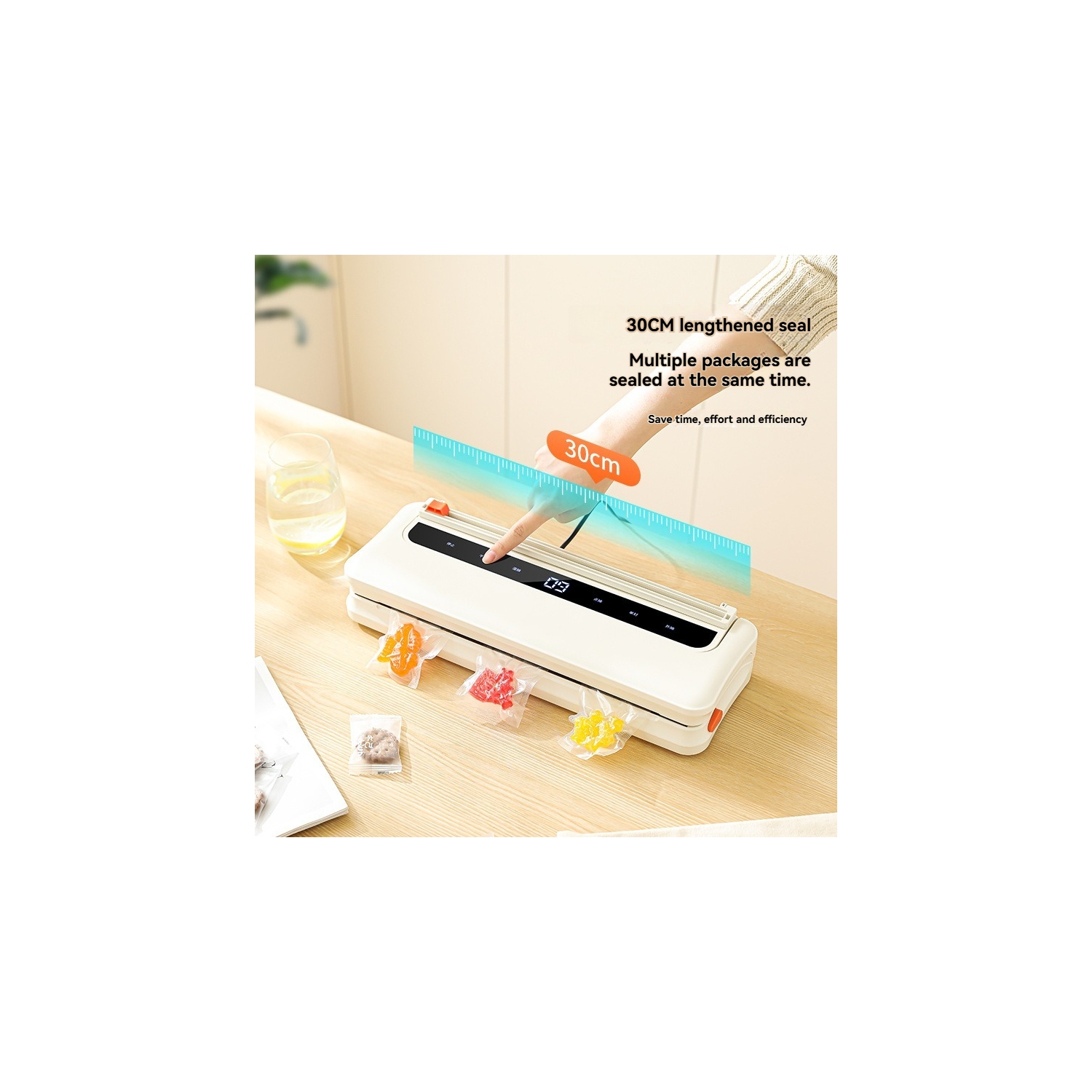 Smart touch vacuum sealer – one-touch operation, LCD touch screen, 30 cm sealing width, wet or dry, 8 seconds fast sealing