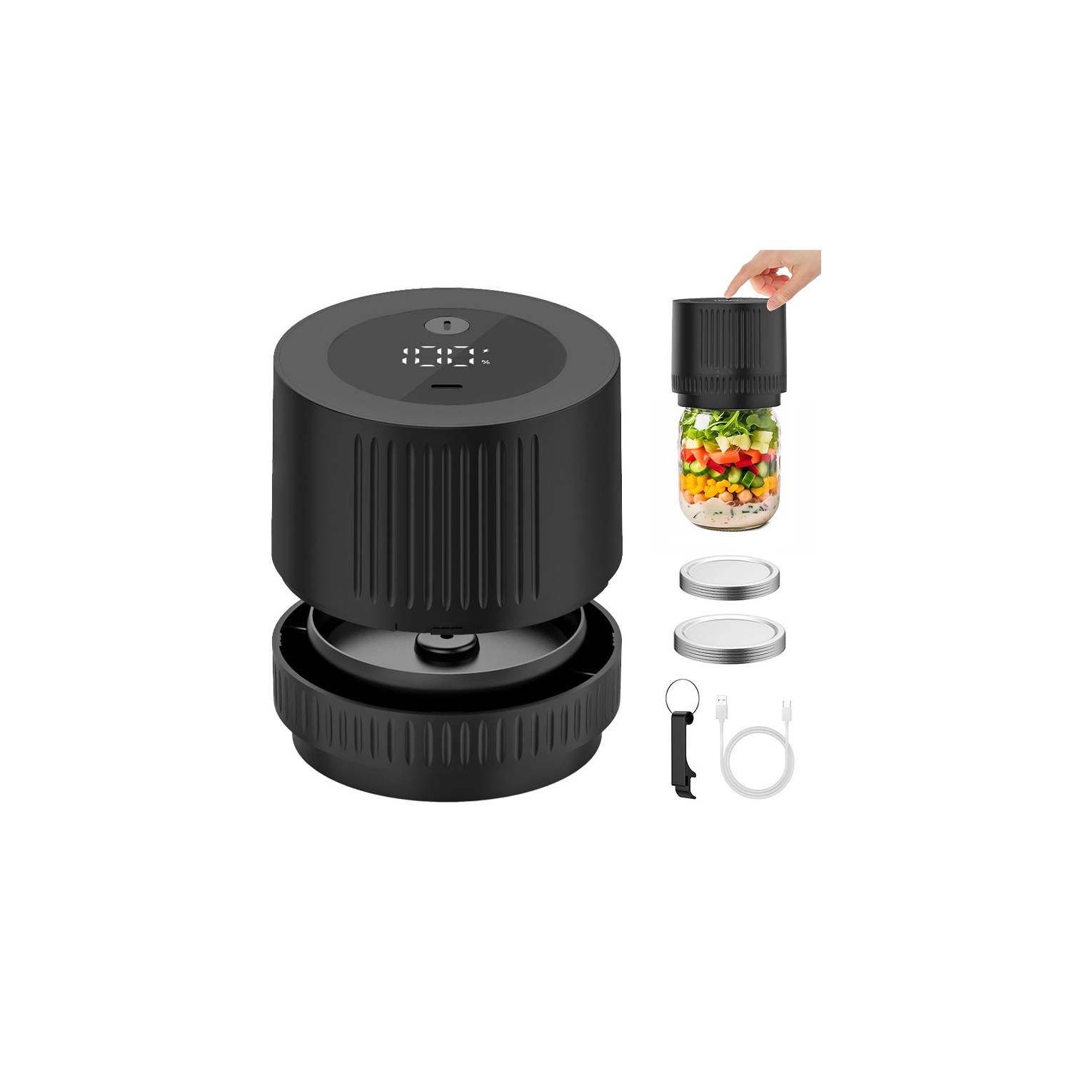 Electric jar sealer - compatible with two sizes, rechargeable, keep fresh longer, compact and portable, easy to carry, keep fresh anytime, anywhere,
