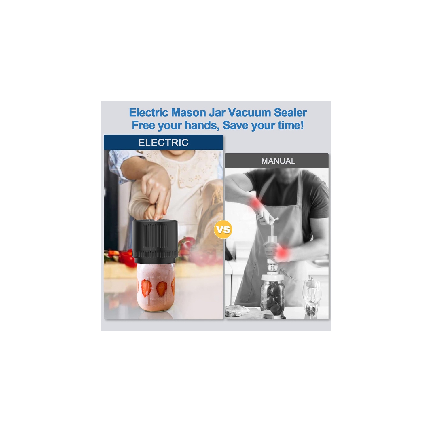 Electric jar sealer - compatible with two sizes, rechargeable, keep fresh longer, compact and portable, easy to carry, keep fresh anytime, anywhere,