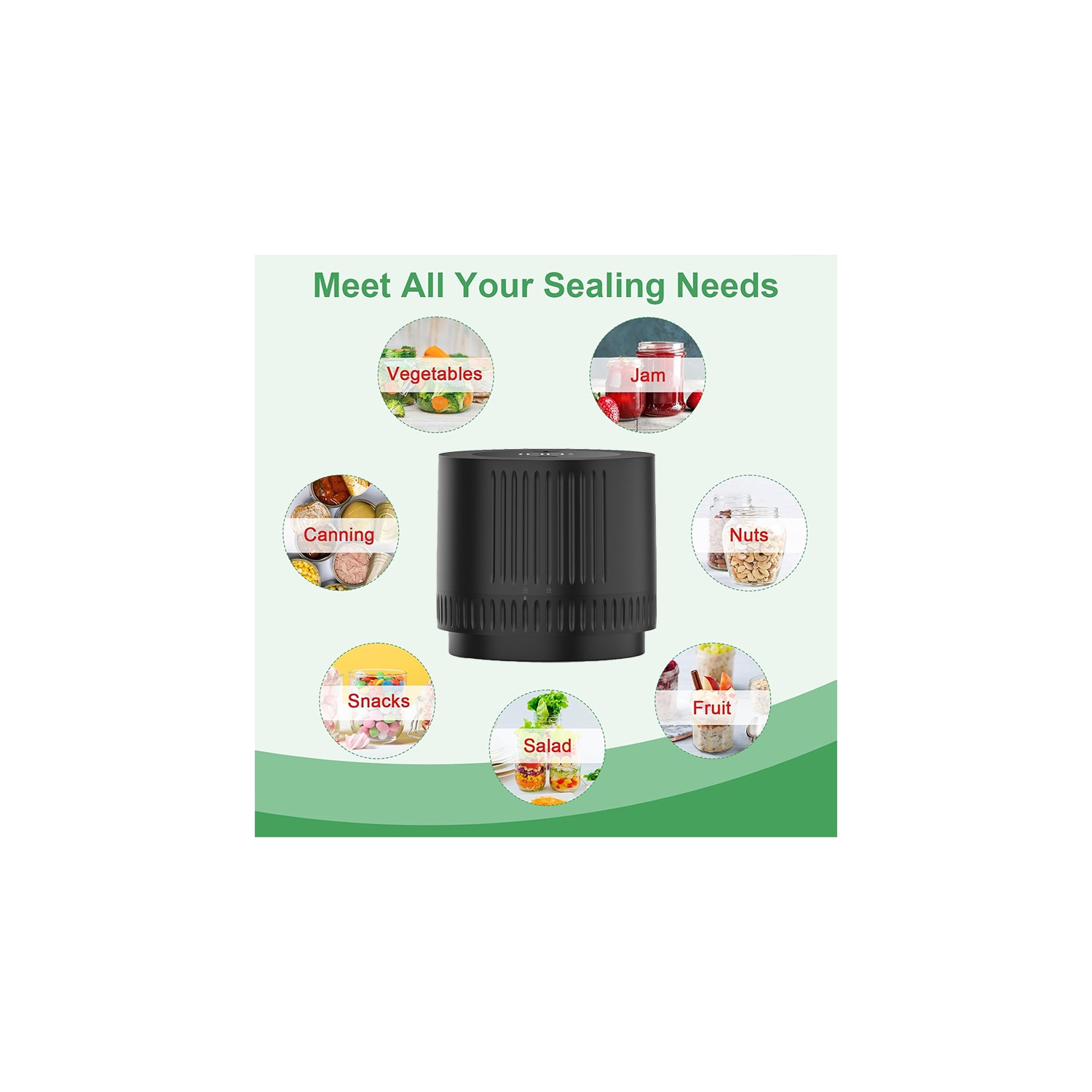 Electric jar sealer - compatible with two sizes, rechargeable, keep fresh longer, compact and portable, easy to carry, keep fresh anytime, anywhere,