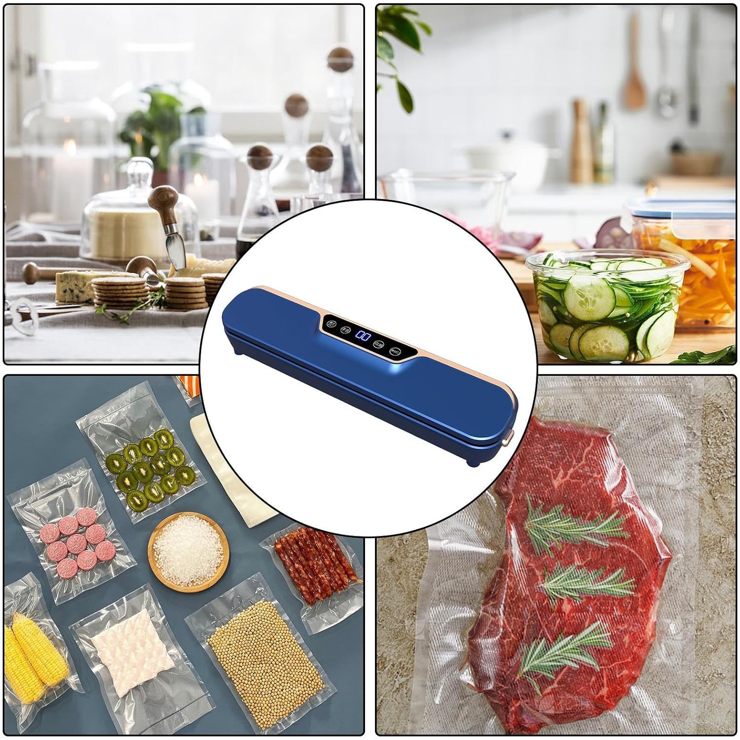 Dual-mode vacuum sealer - extended and widened seal, intelligent one-touch control, wet and dry dual-use, compact and space-saving, multiple functions