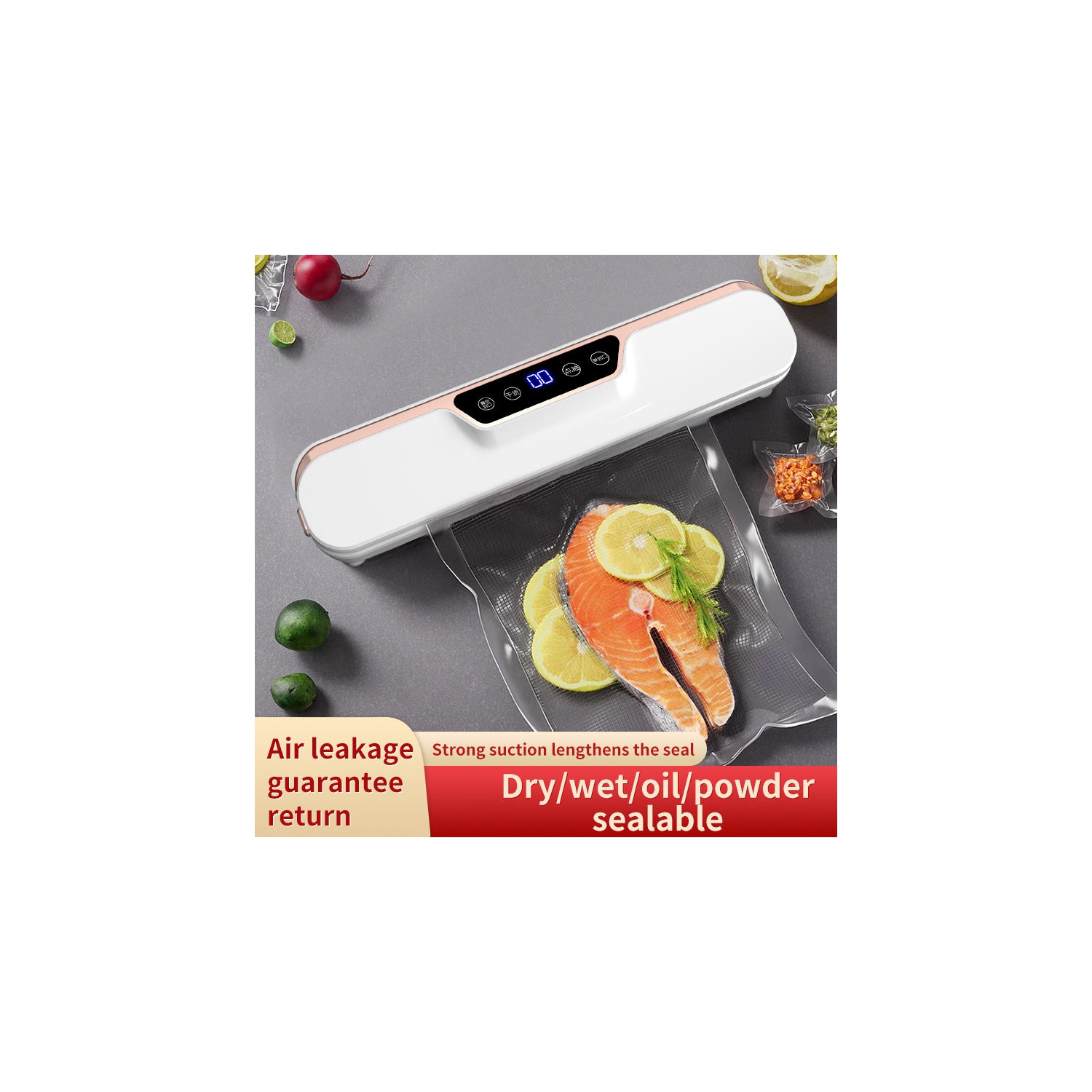 Dual-mode vacuum sealer - extended and widened seal, intelligent one-touch control, wet and dry dual-use, compact and space-saving, multiple functions