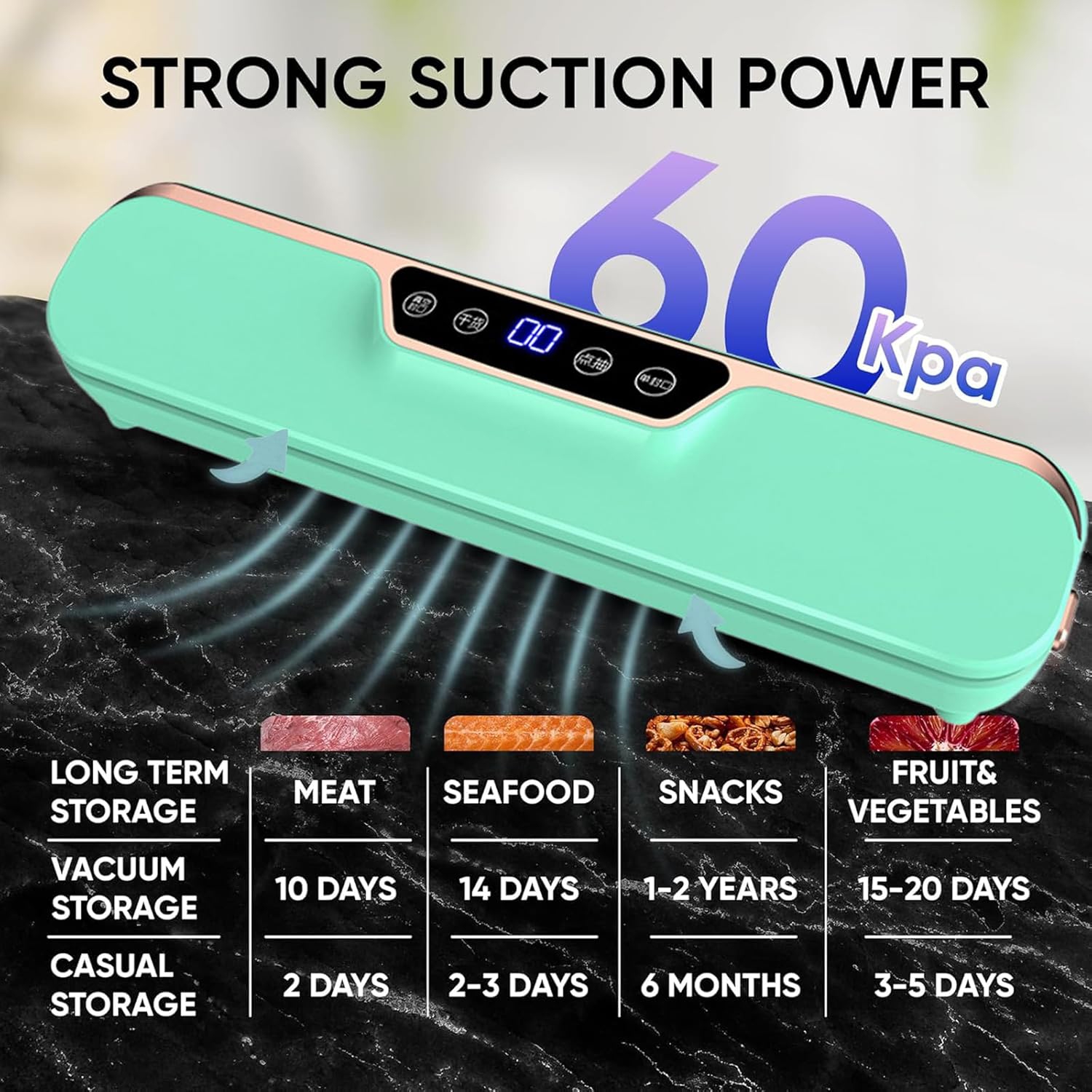 Dual-mode vacuum sealer - extended and widened seal, intelligent one-touch control, wet and dry dual-use, compact and space-saving, multiple functions