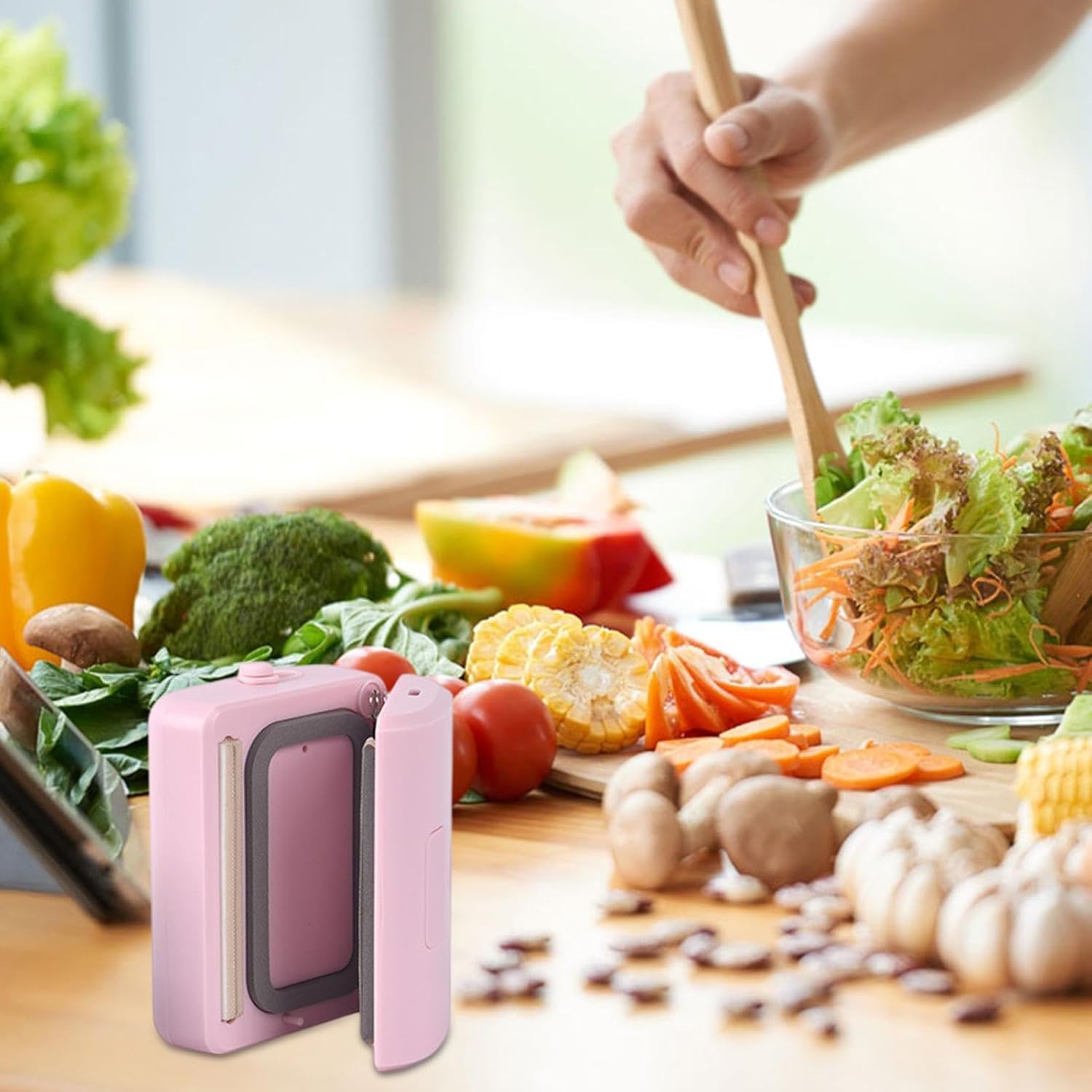 Portable vacuum sealer, small and light, rechargeable, strong suction, 60kPa vacuum and 100kPa inflation, perfect for camping/kitchen use