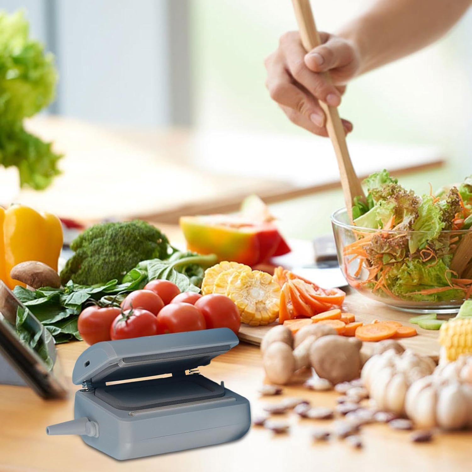 Portable vacuum sealer, small and light, rechargeable, strong suction, 60kPa vacuum and 100kPa inflation, perfect for camping/kitchen use