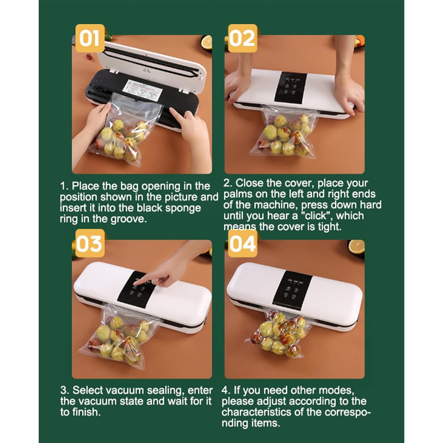 Scelleuse sous vide&nbsp;: verrouillage en 10 secondes, bouton de commande multimode, compact et facile à rincer, humide et sec, fonctionnement à un