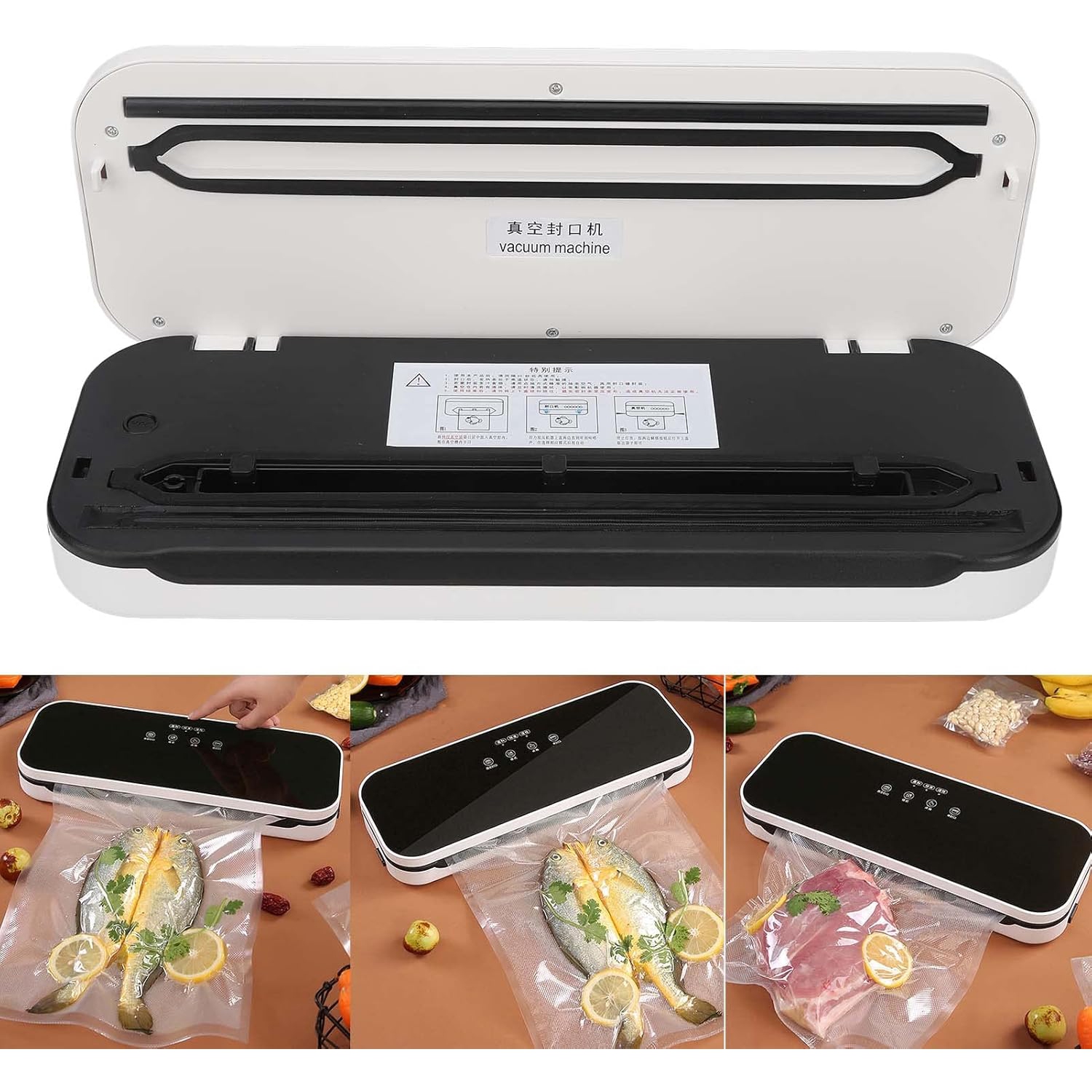 Scelleuse sous vide&nbsp;: verrouillage en 10 secondes, bouton de commande multimode, compact et facile à rincer, humide et sec, fonctionnement à un