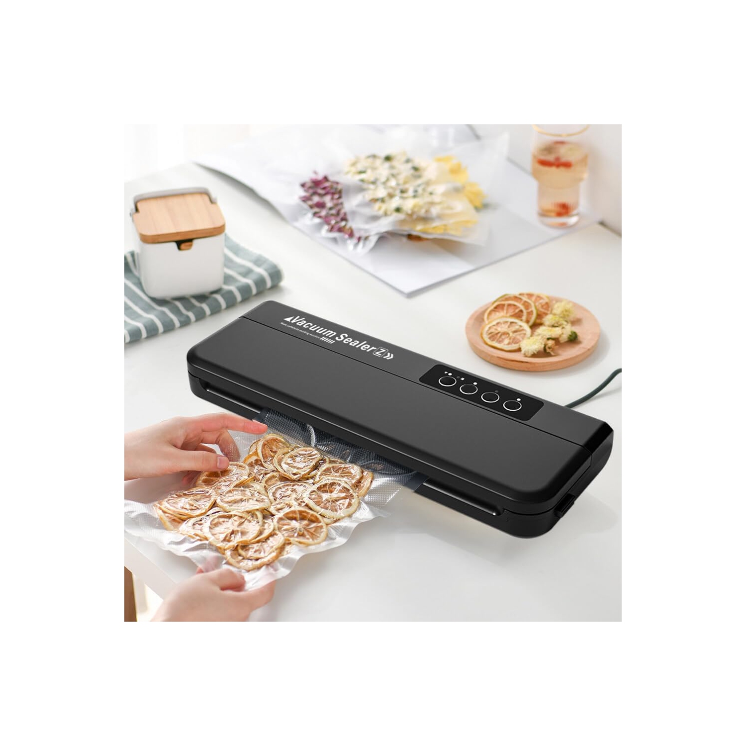 UV sterilizing vacuum sealer - 75 kPa strong suction, 300mm sealing, stainless steel panel, one-touch operation, suitable for wet and dry foods and