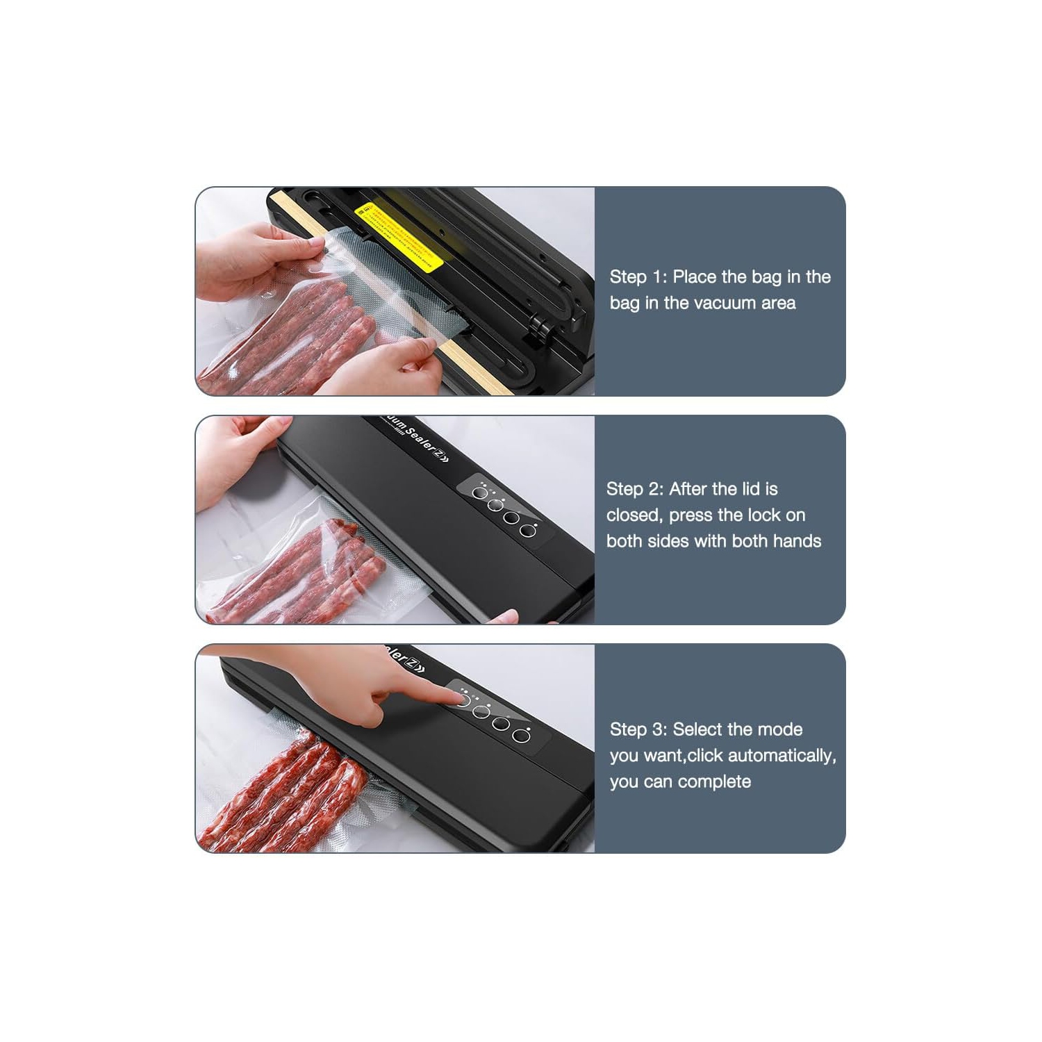 UV sterilizing vacuum sealer - 75 kPa strong suction, 300mm sealing, stainless steel panel, one-touch operation, suitable for wet and dry foods and