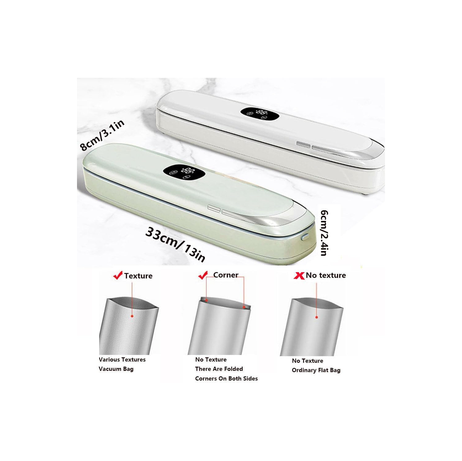 Moonlight White Pro Kitchen Vacuum Sealer - Keeps Food Fresher 6 Times Longer, Multiple Bags of 11" Sealed, Compact and Lightweight, Comes with 10