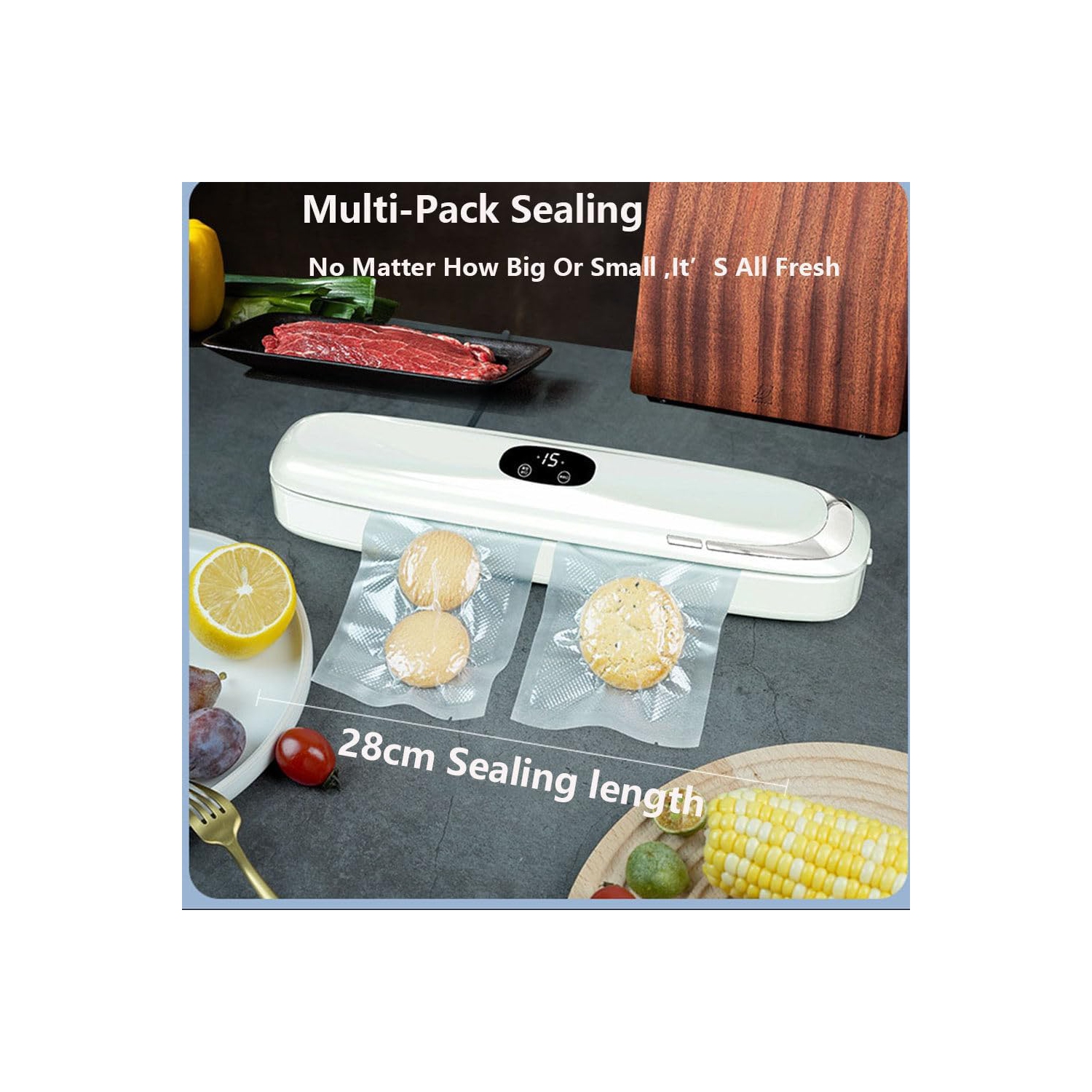 Moonlight White Pro Kitchen Vacuum Sealer - Keeps Food Fresher 6 Times Longer, Multiple Bags of 11" Sealed, Compact and Lightweight, Comes with 10