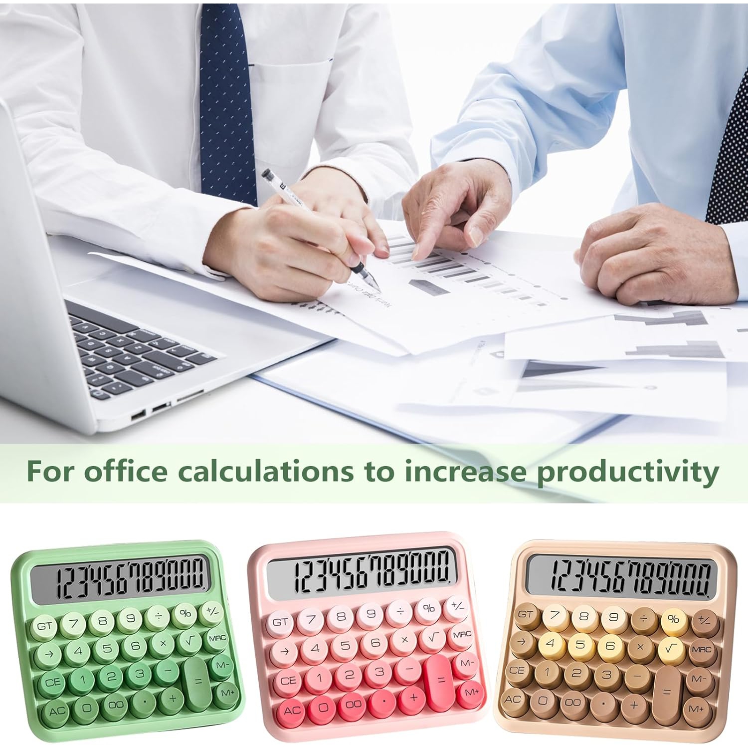 Calculatrice mécanique rose, très grand écran LCD à 12 chiffres et gros boutons, calculatrice standard de base pour ordinateur de bureau pour