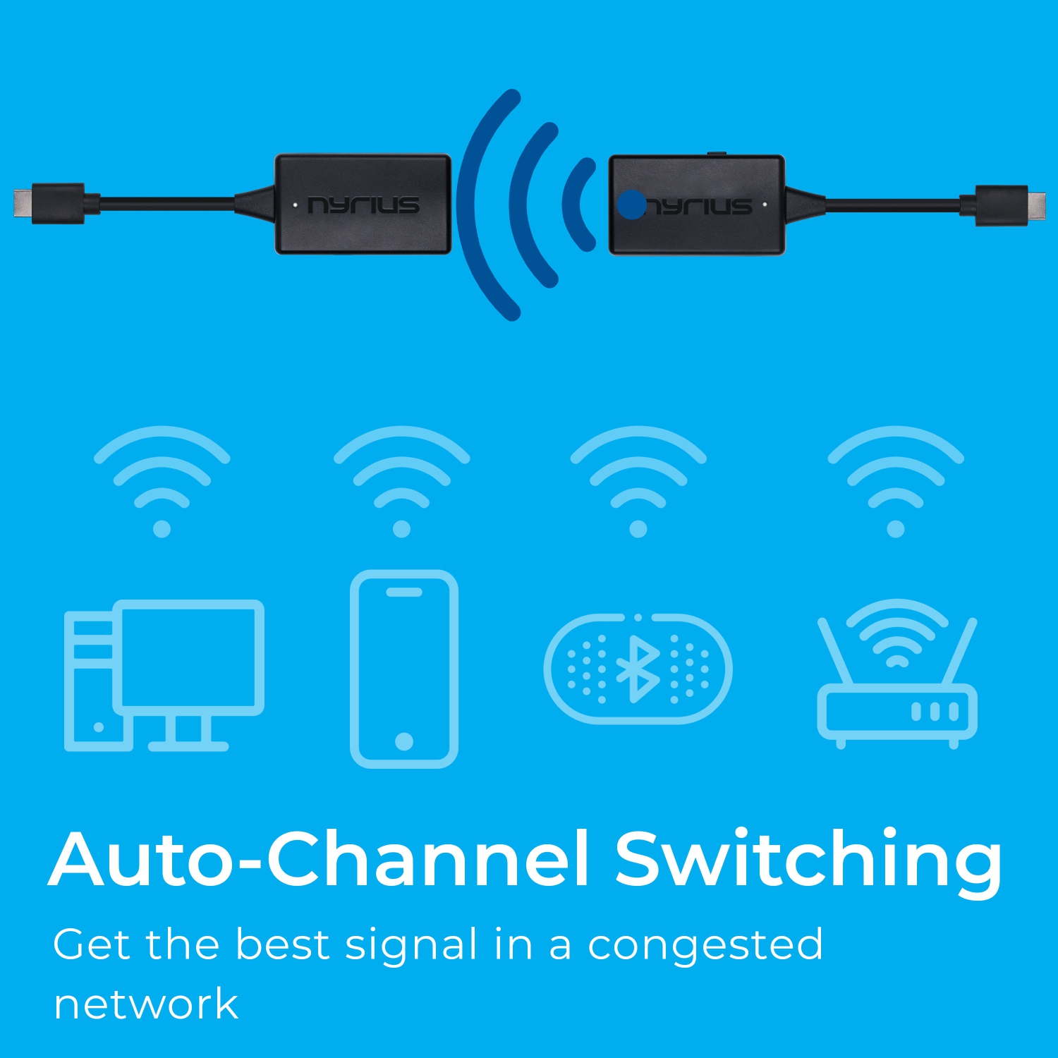 Nyrius Wireless HDMI Video Transmitter & Receiver, Plug & Play Extender, Stream 1080p up to 150ft to a TV or Projector