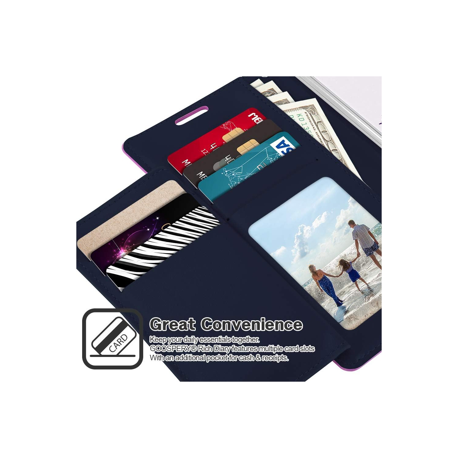 TopSave Goospery Rich Diary [ID/Card & Cash Slots] Premium PU Leather Wallet Case [Magnetic Closure] Folio Wallet Flip For iPhone 16e(6.1"), Purple