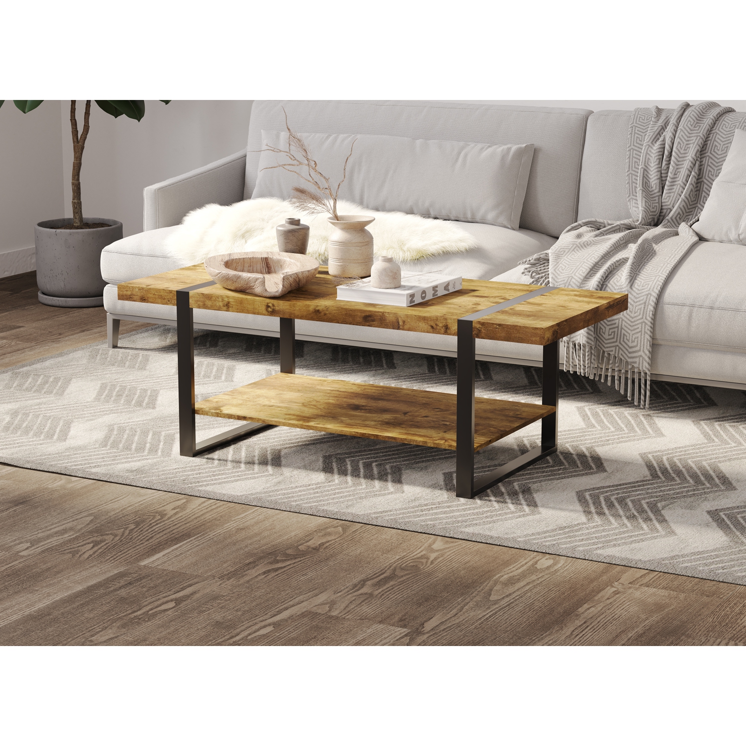 Coffee Table with Storage. Living Room Decor. Living Room Furniture. Couch Table for Apartment Decor. Home Furniture. Reclaimed Wood Look Sofa Table.