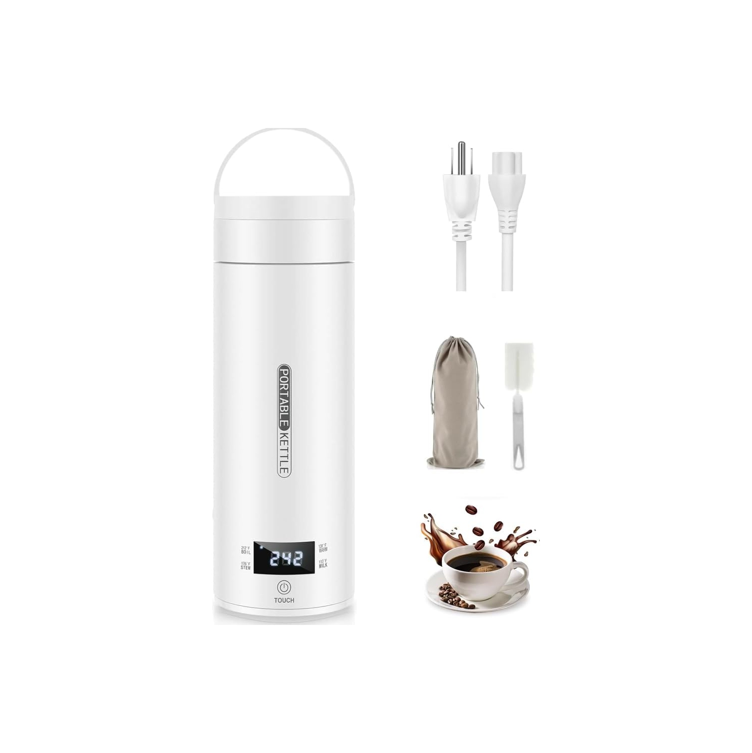 Bouilloire électrique de voyage de VICBINLY – Bouilloire portative 450&nbsp;ml avec contrôle de la température, arrêt automatique et chauffe-eau