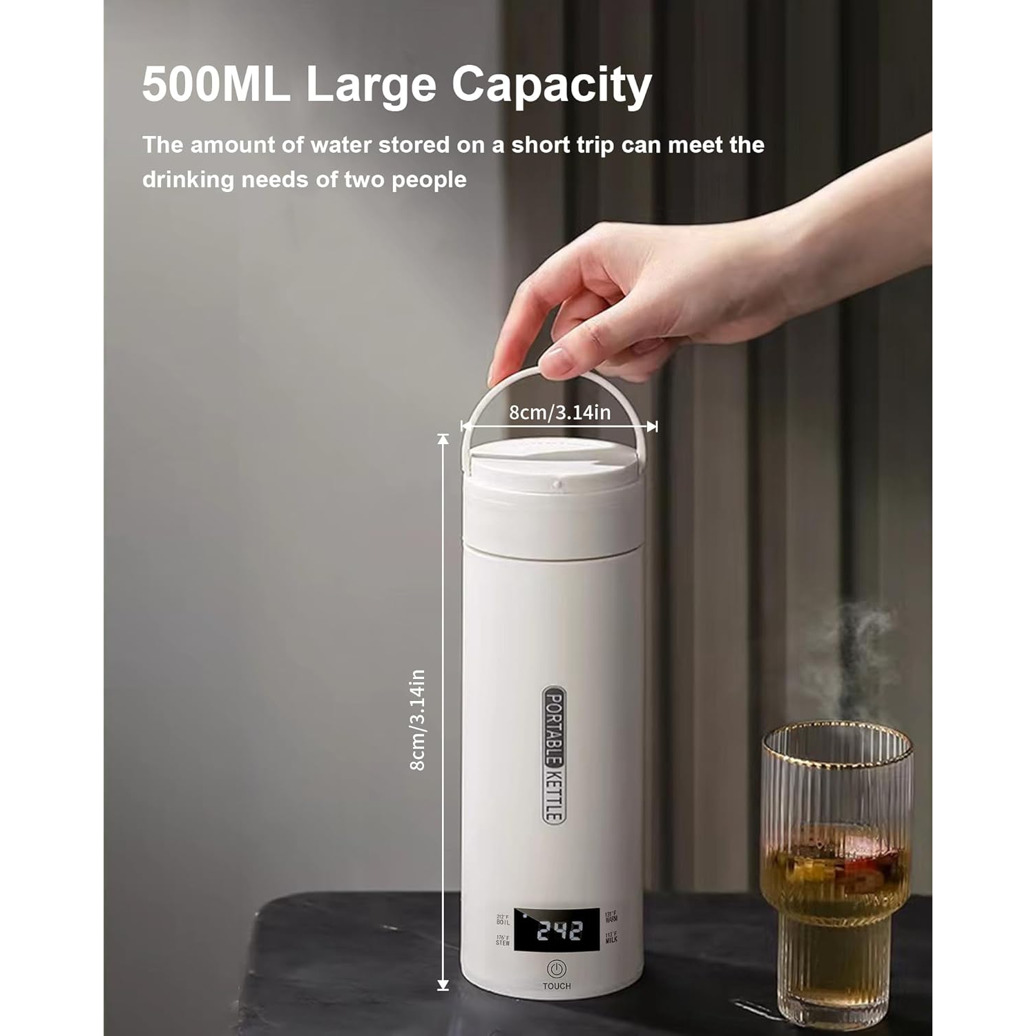 Bouilloire électrique de voyage de VICBINLY – Bouilloire portative 450&nbsp;ml avec contrôle de la température, arrêt automatique et chauffe-eau