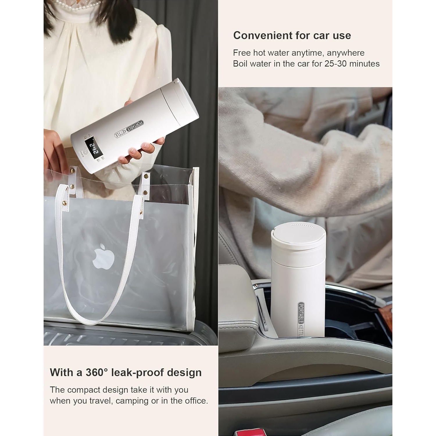 Bouilloire électrique de voyage de VICBINLY – Bouilloire portative 450&nbsp;ml avec contrôle de la température, arrêt automatique et chauffe-eau