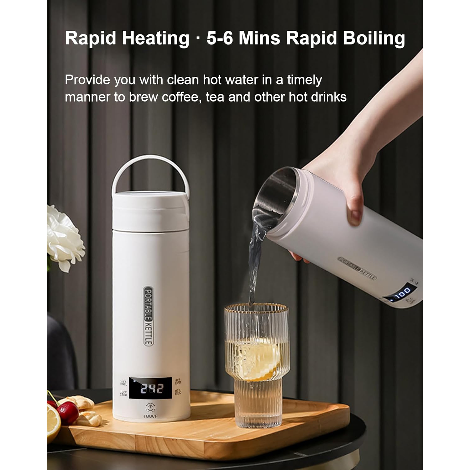 Bouilloire électrique de voyage de VICBINLY – Bouilloire portative 450&nbsp;ml avec contrôle de la température, arrêt automatique et chauffe-eau