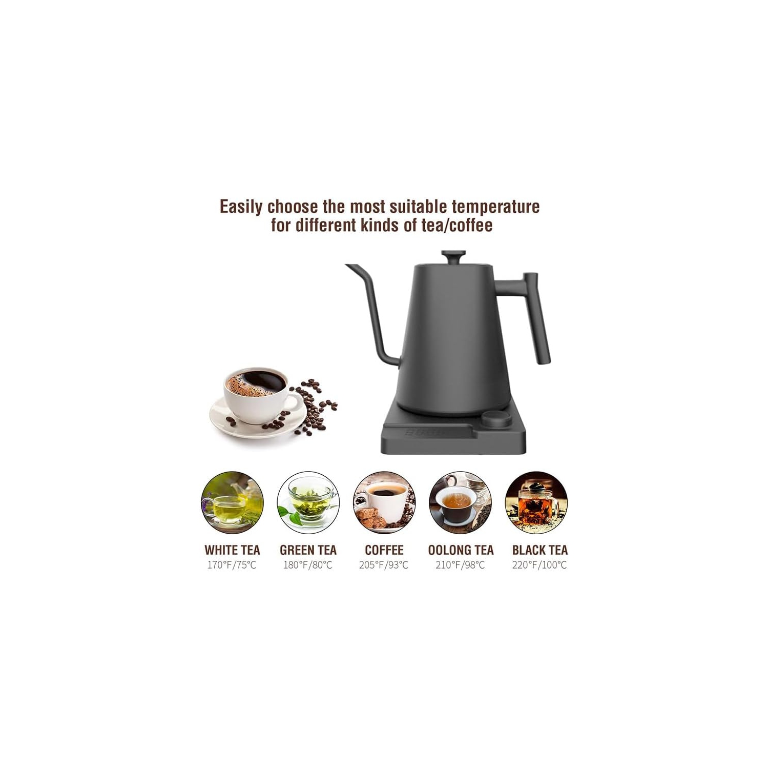 VICBINLY Electric Gooseneck Kettle - 1.0L Pour Over Coffee Kettle with Precise Temperature Control, 1200W Quick Heating, Stainless Steel Inner Lid