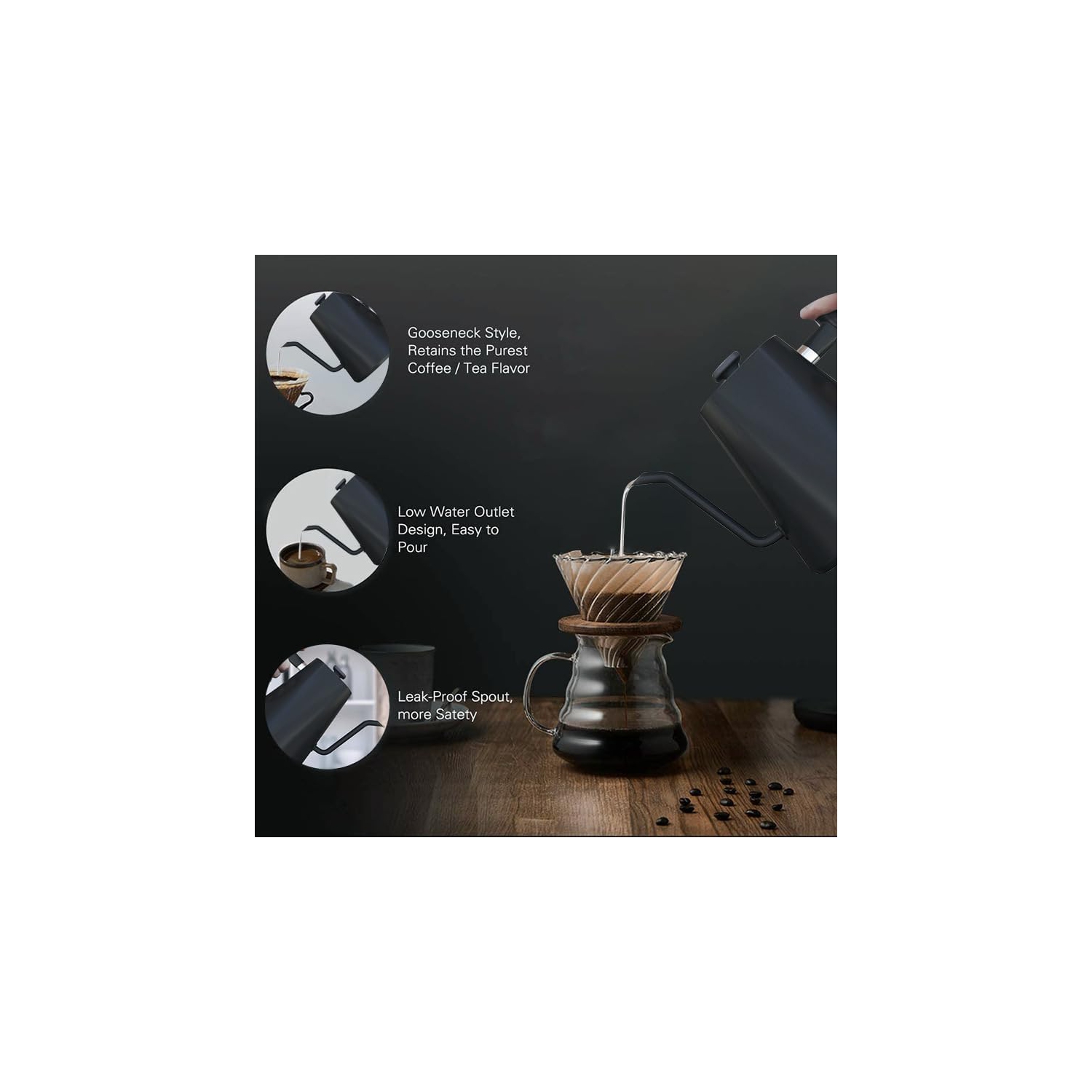 VICBINLY Electric Gooseneck Kettle - 1.0L Pour Over Coffee Kettle with Precise Temperature Control, 1200W Quick Heating, Stainless Steel Inner Lid