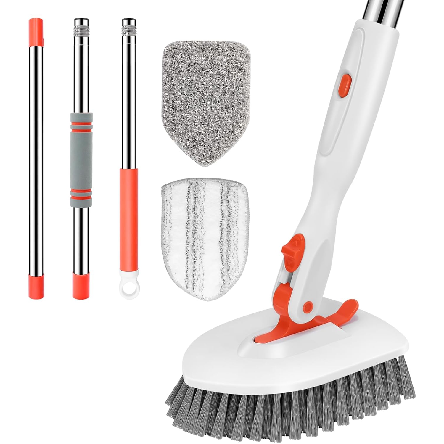 Floor Scrub Brush, 3-In-1 Tile Tub Floor Scrubber with 52-inch Adjustable Long Handle Shower Cleaner Brush and 3 Detachable Replacement Brush Heads