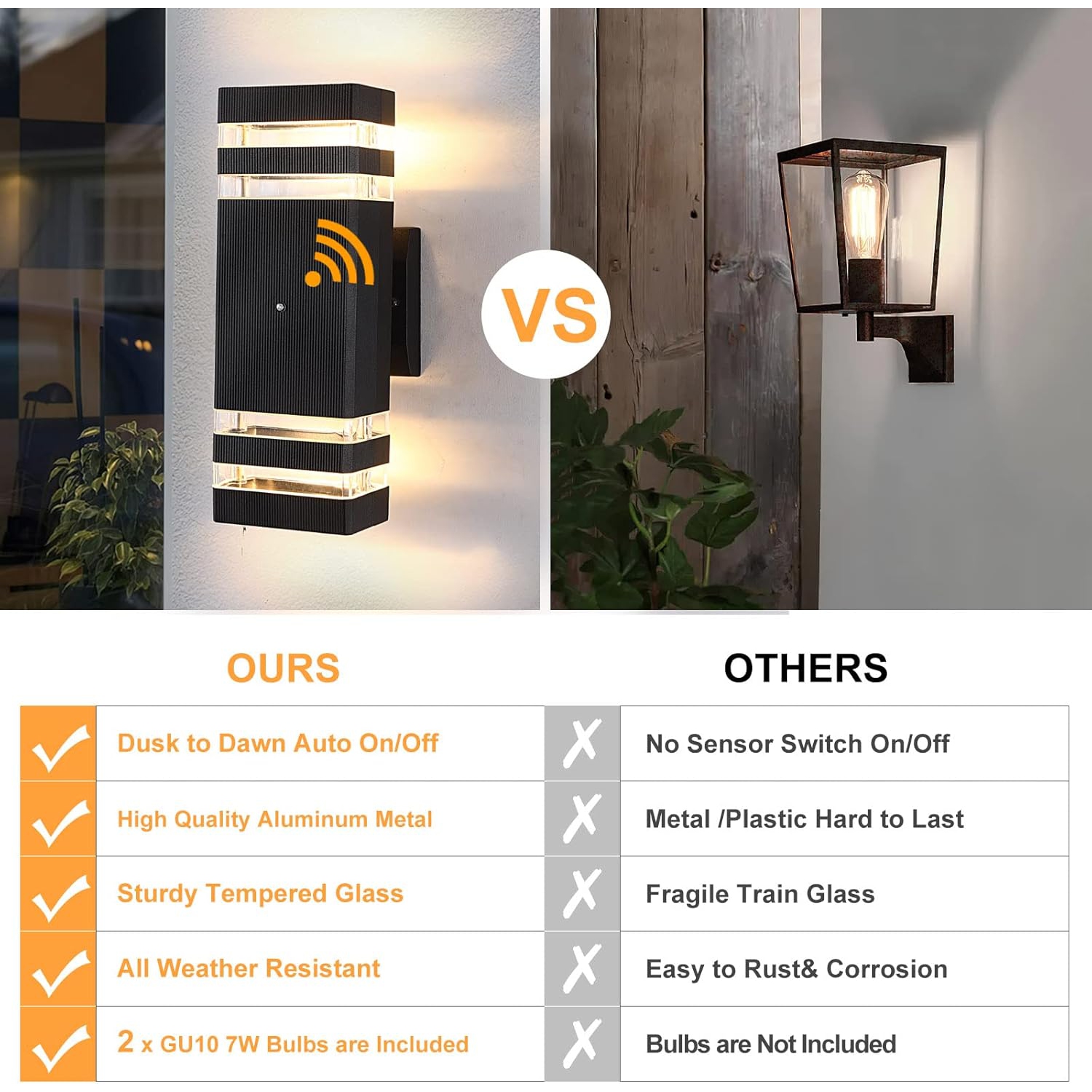 Éclairage d'extérieur DEL Dusk to Dawn, paquet de 2, luminaire extérieur blanc chaud 3000 K, capteur en aluminium, éclairage extérieur étanche pour