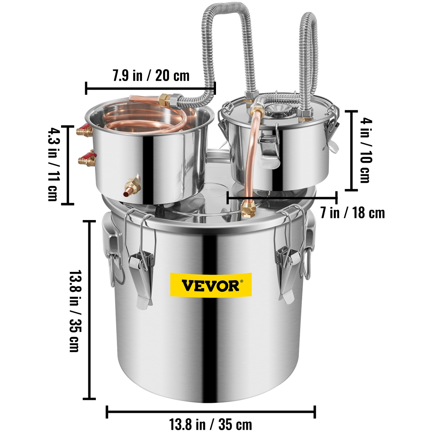VEVOR Moonshine Still Stainless Steel Water Alcohol Distiller Copper Tube With Circulating Pump Home Brewing Kit Build-in Thermometer for DIY Whisky