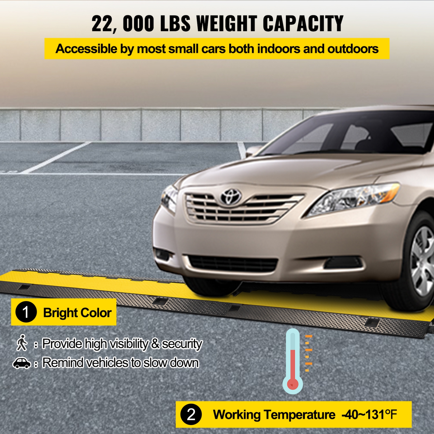 VEVOR 3 Channel Rubber Cable Protector Ramp 1.2 x 1.2 Inch Channel Heavy Duty Cable Wire Cord Cover Ramp Speed Bump Driveway Hose Cable Ramp Protector