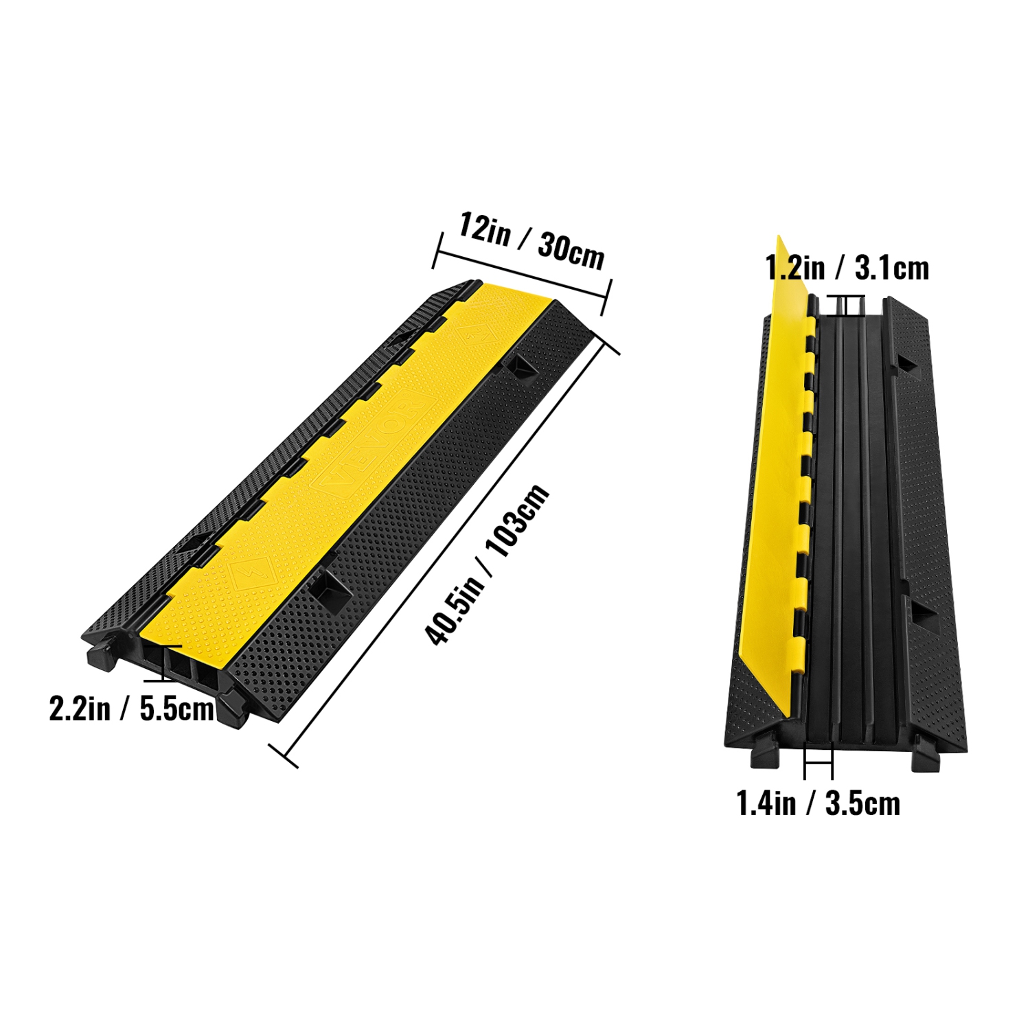 VEVOR 3 Channel Rubber Cable Protector Ramp 1.2 x 1.2 Inch Channel Heavy Duty Cable Wire Cord Cover Ramp Speed Bump Driveway Hose Cable Ramp Protector