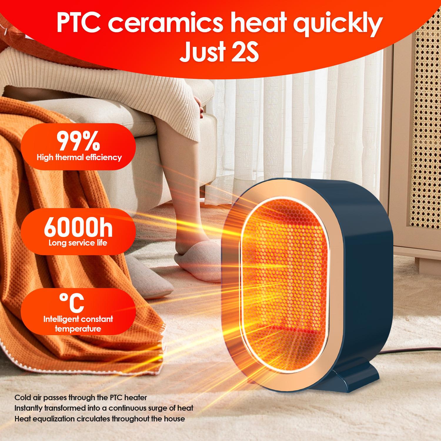 Intelligent Space Heater Electric Fireplace, 1200W Portable Low Decibel Noise Warmer, Fast And Quiet Heating For Indoor Use(Blue)