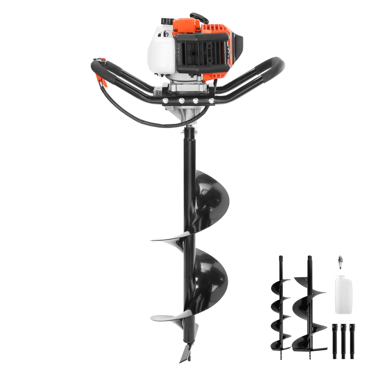 VEVOR 52cc Post Hole Digger, 1450W Auger Post Hole digger, Gas Powered Earth Digger with Two Earth Auger Drill Bit 6" & 10" and 3 Extension Rods, for