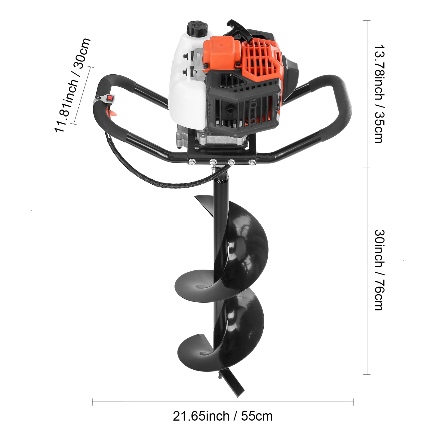 VEVOR 52cc Post Hole Digger, 1450W Auger Post Hole digger, Gas Powered Earth Digger with Two Earth Auger Drill Bit 6" & 10" and 3 Extension Rods, for