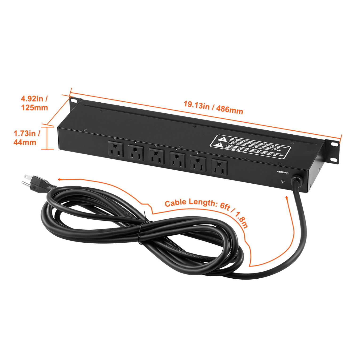 VEVOR 1U PDU, 12 Outlets,Rack Mount Power Strip Fits Standard 19" Server Racks,with Integrated Switch Surge Protection & Overload