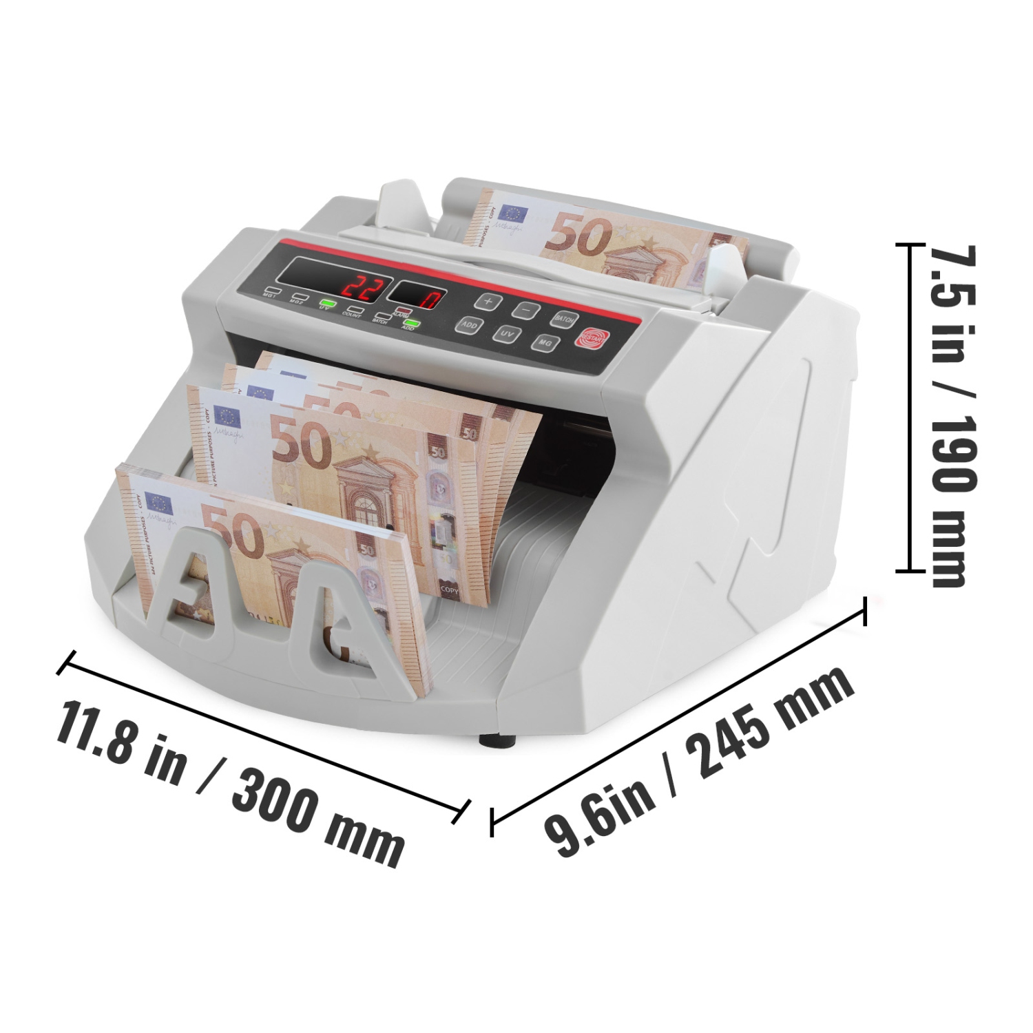 Compteur d'argent VEVOR, compteur de billets avec UV, MG, IR et DD Détection de contrefaçon, machine de comptage d'argent USD & EUR avec grand LCD et