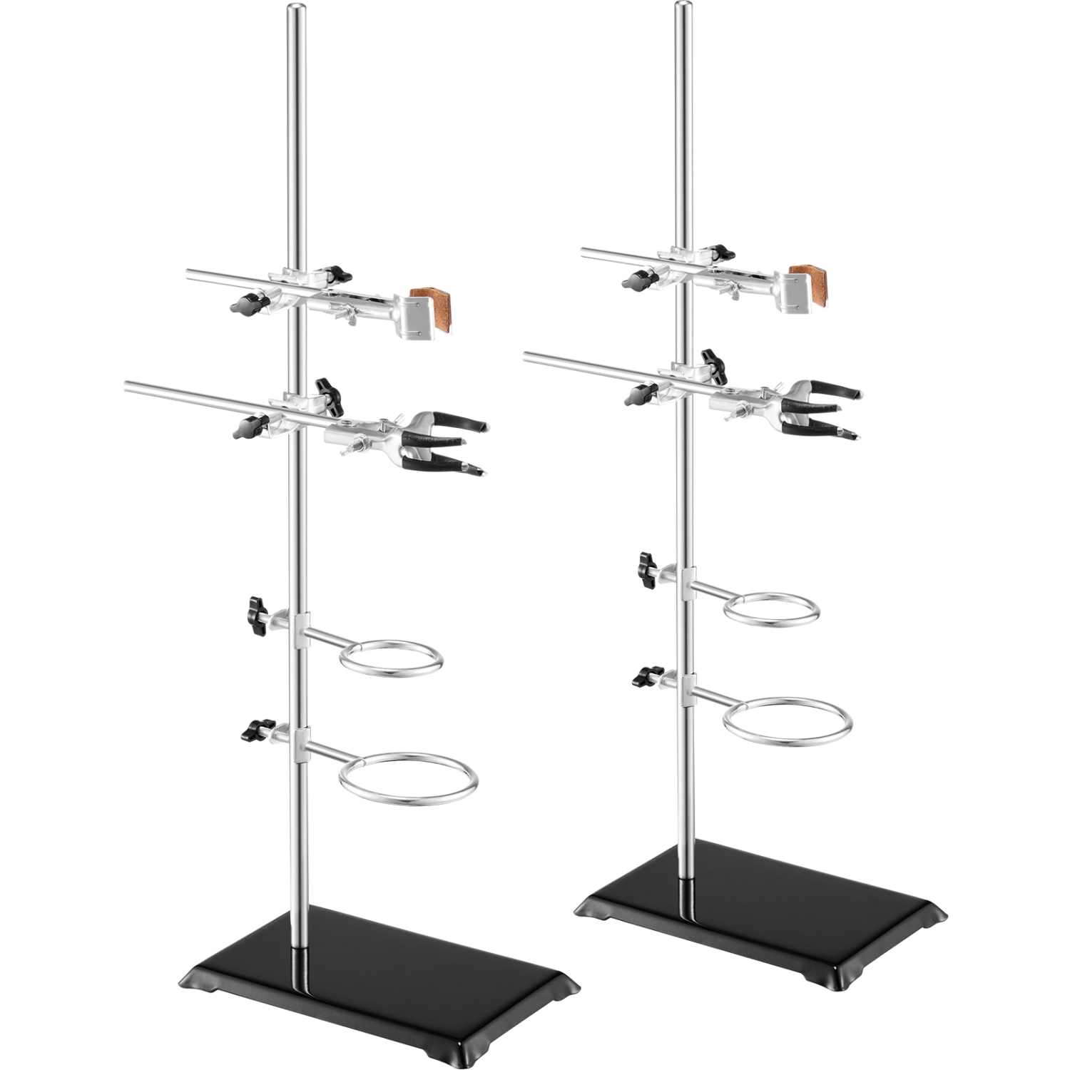 VEVOR 2 Sets Lab Stand Support, Laboratory Retort Support Stand , Steel Lab Stand 23.6" Rod and 8.3" x 5.3" Cast Iron Base, Includes Flask Clamps,