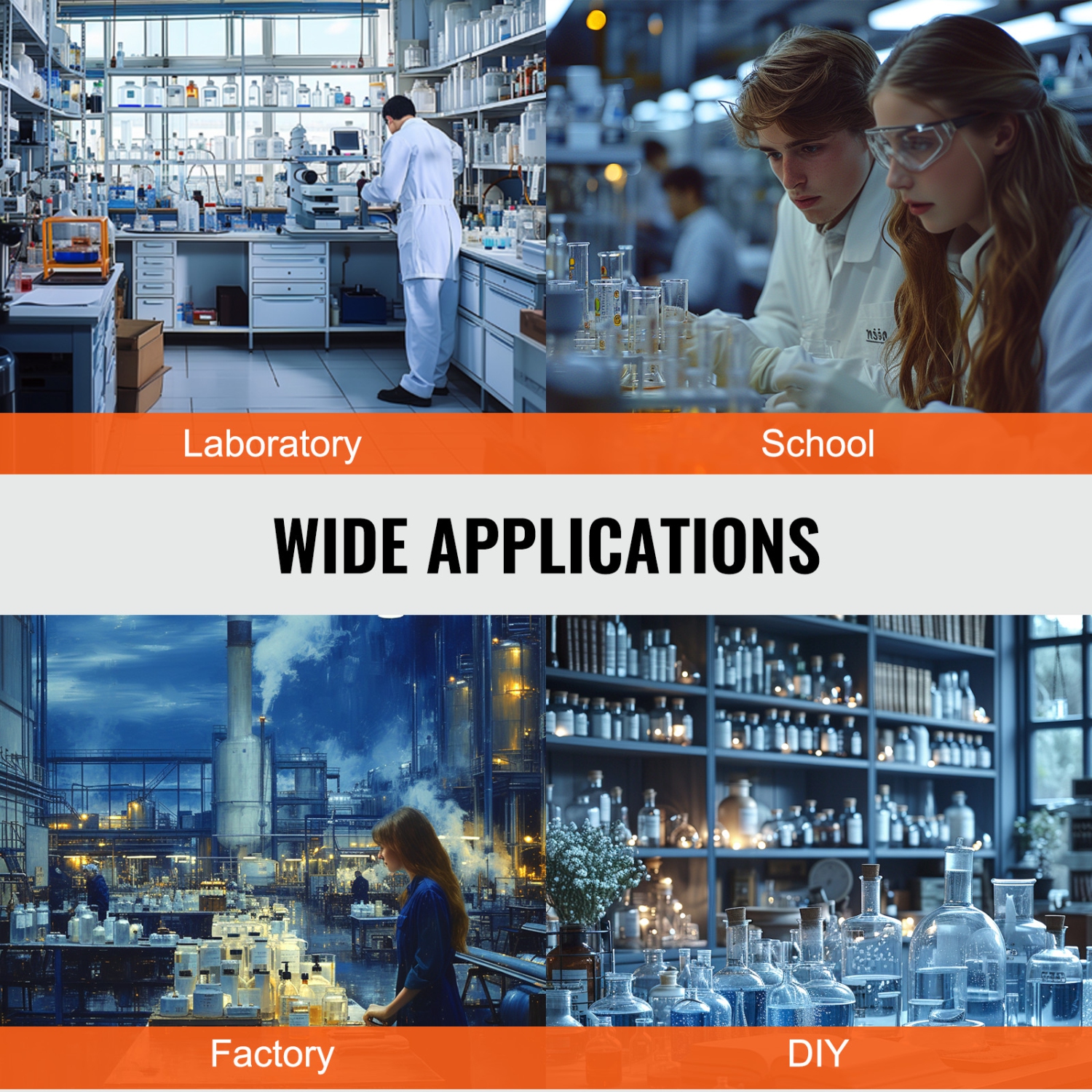 VEVOR 2 Sets Lab Stand Support, Laboratory Retort Support Stand , Steel Lab Stand 23.6" Rod and 8.3" x 5.3" Cast Iron Base, Includes Flask Clamps,