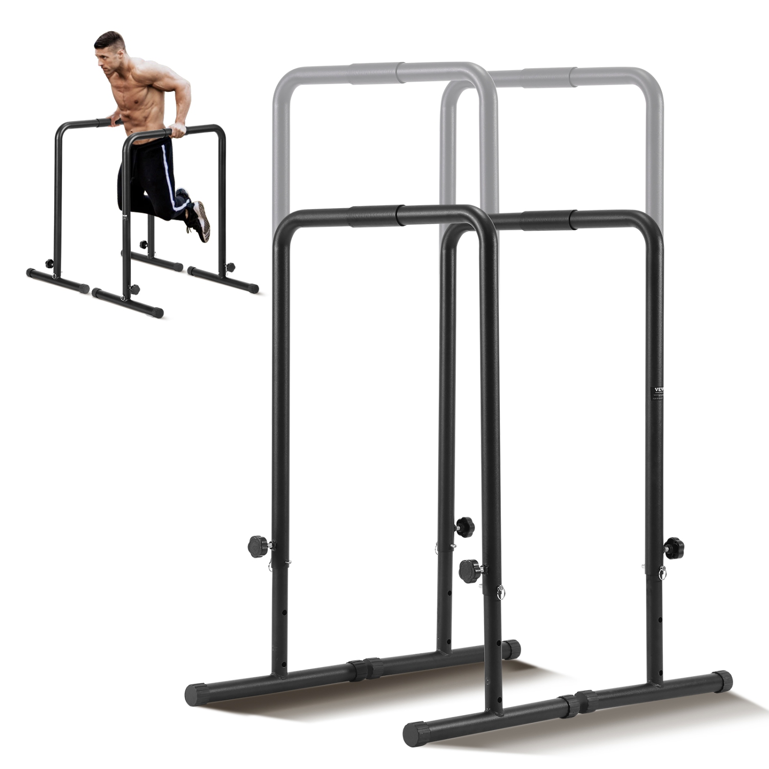 VEVOR 440 lbs Dip Bars, Heave Duty Dip Stand Station with Adjustable Height,Fitness Workout Dip Bar Station Stabilizer Parallette Push Up Stand,