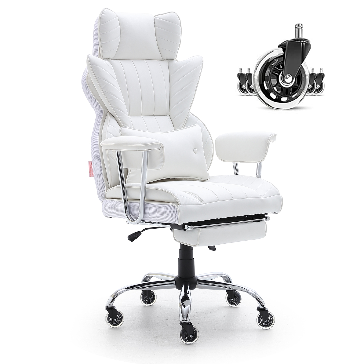 VEVOR Reclining Office Chair with Footrest,Heavy Duty PU Leather Wide Office Chair, Big and Tall Executive Office Chairs with Lumbar Support, Strong