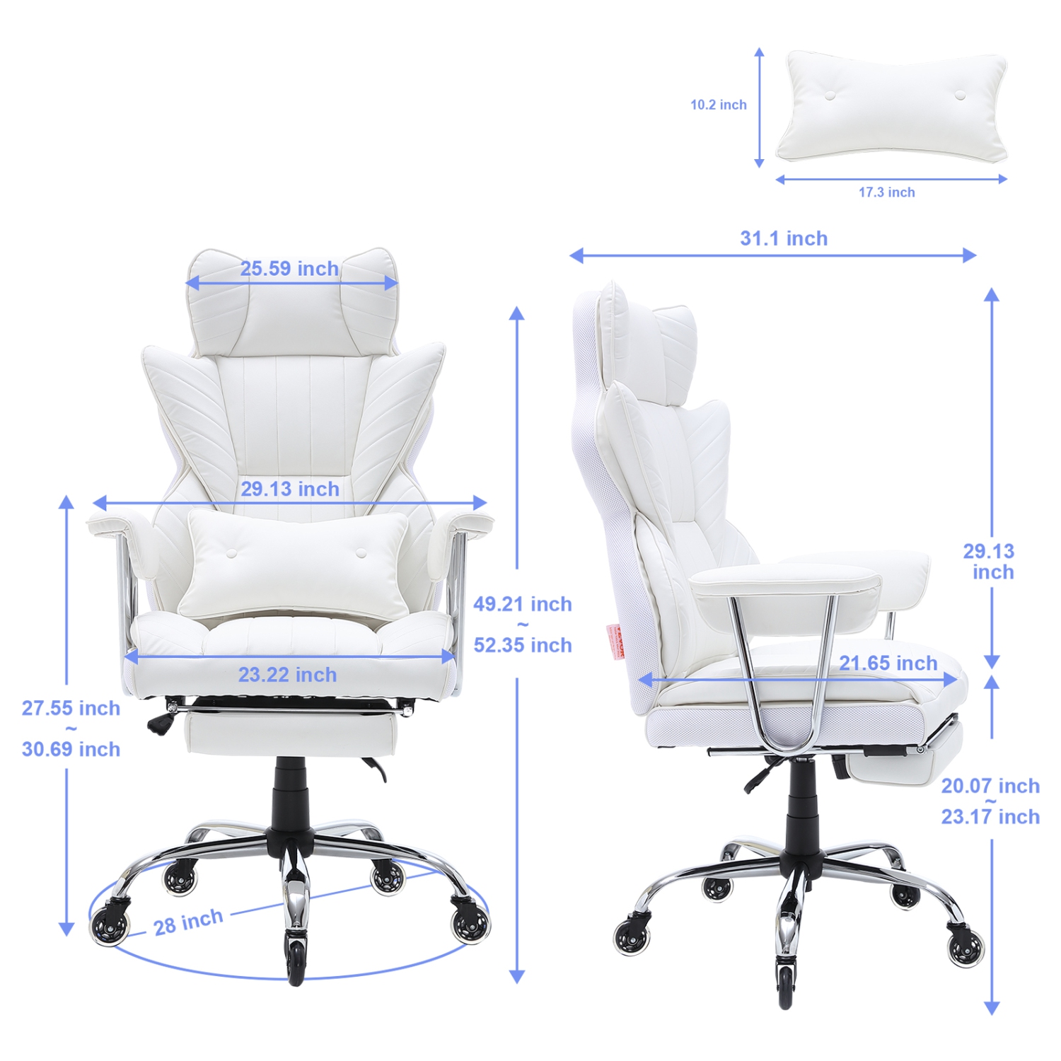 VEVOR Reclining Office Chair with Footrest,Heavy Duty PU Leather Wide Office Chair, Big and Tall Executive Office Chairs with Lumbar Support, Strong