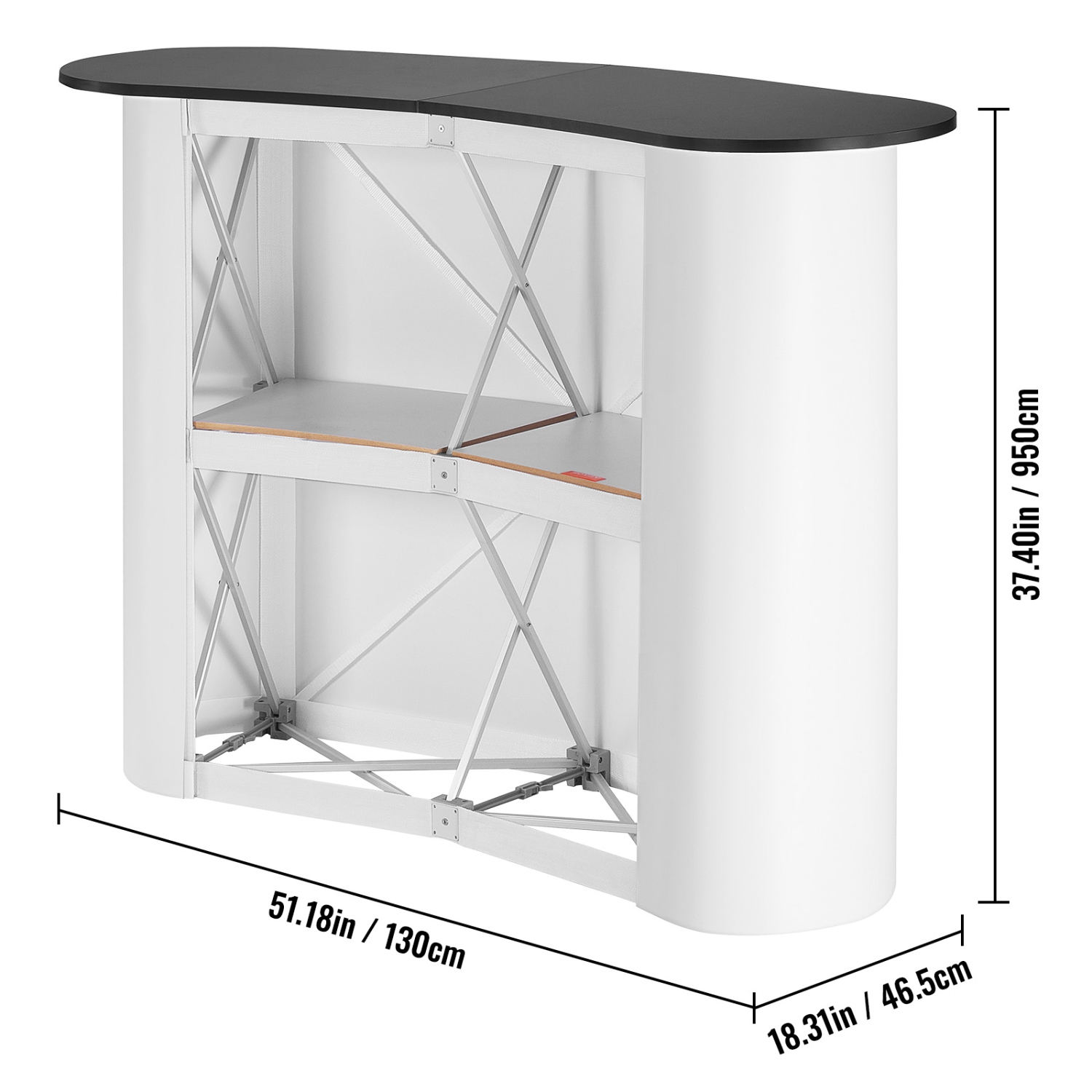 Table de podium VEVOR de 51,18" x 18,31" x 37,4", stand de comptoir d'exposition avec mur, podium de table escamotable promotionnel avec support de