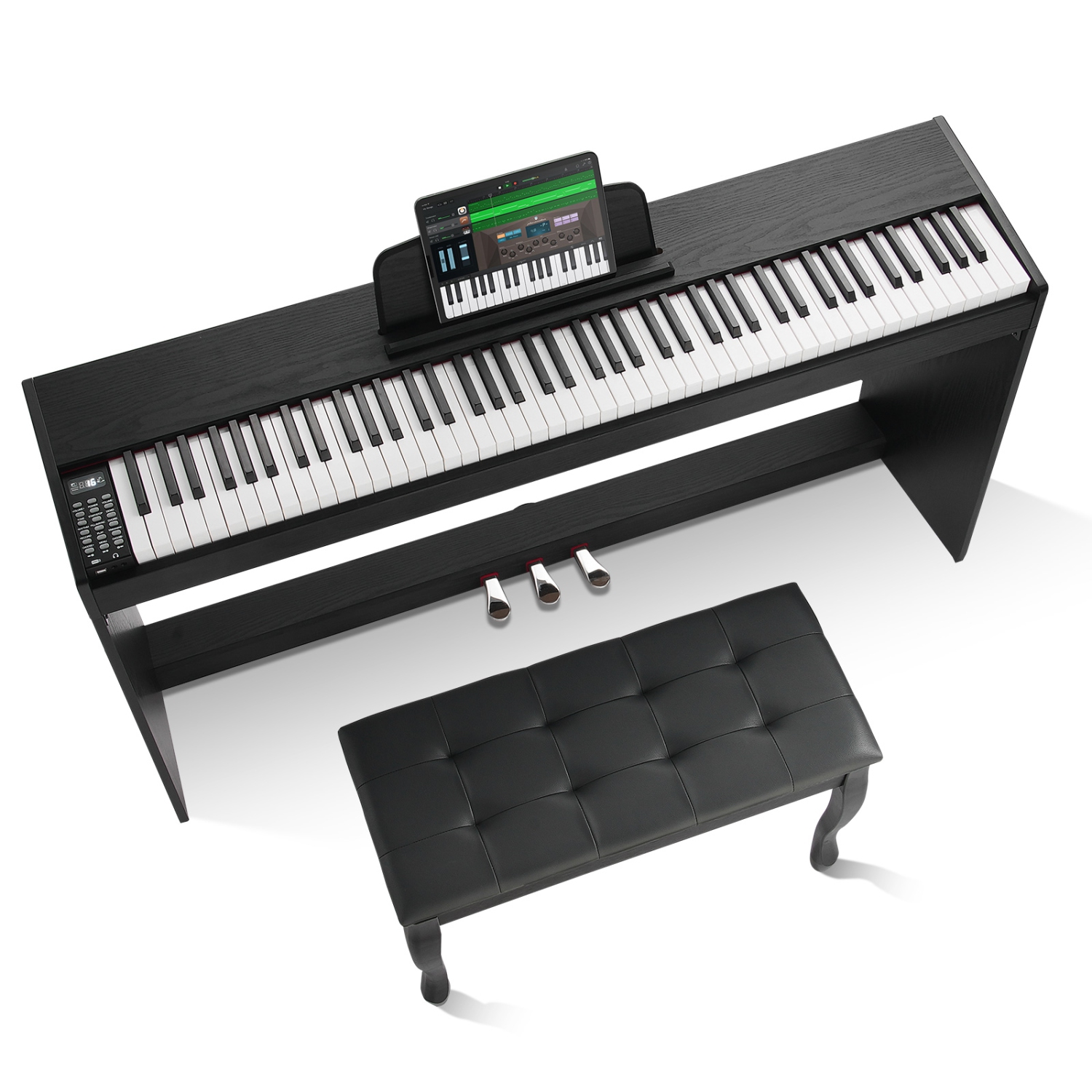 VEVOR 88 Key Weighted Digital Piano, Fully Weighted Keys, Dual Keyboard & Speakers Simple Cabinet Bracket with Twin Bench Headphone 200 Tones &