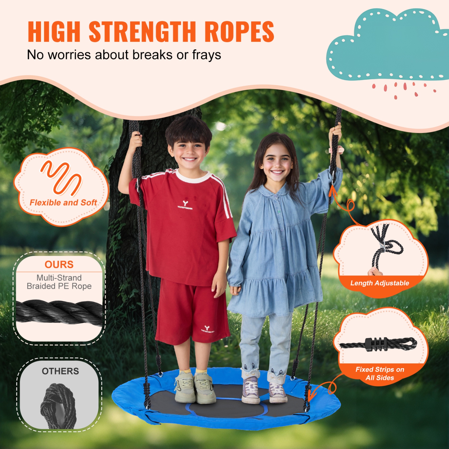 VEVOR 40 Inch Tree Swing,Saucer Swing, 750lbs Weight Capacity, 900D Oxford Fabric Swing Seat with 2 Tree Hanging Straps and Adjustable Multi-Strand