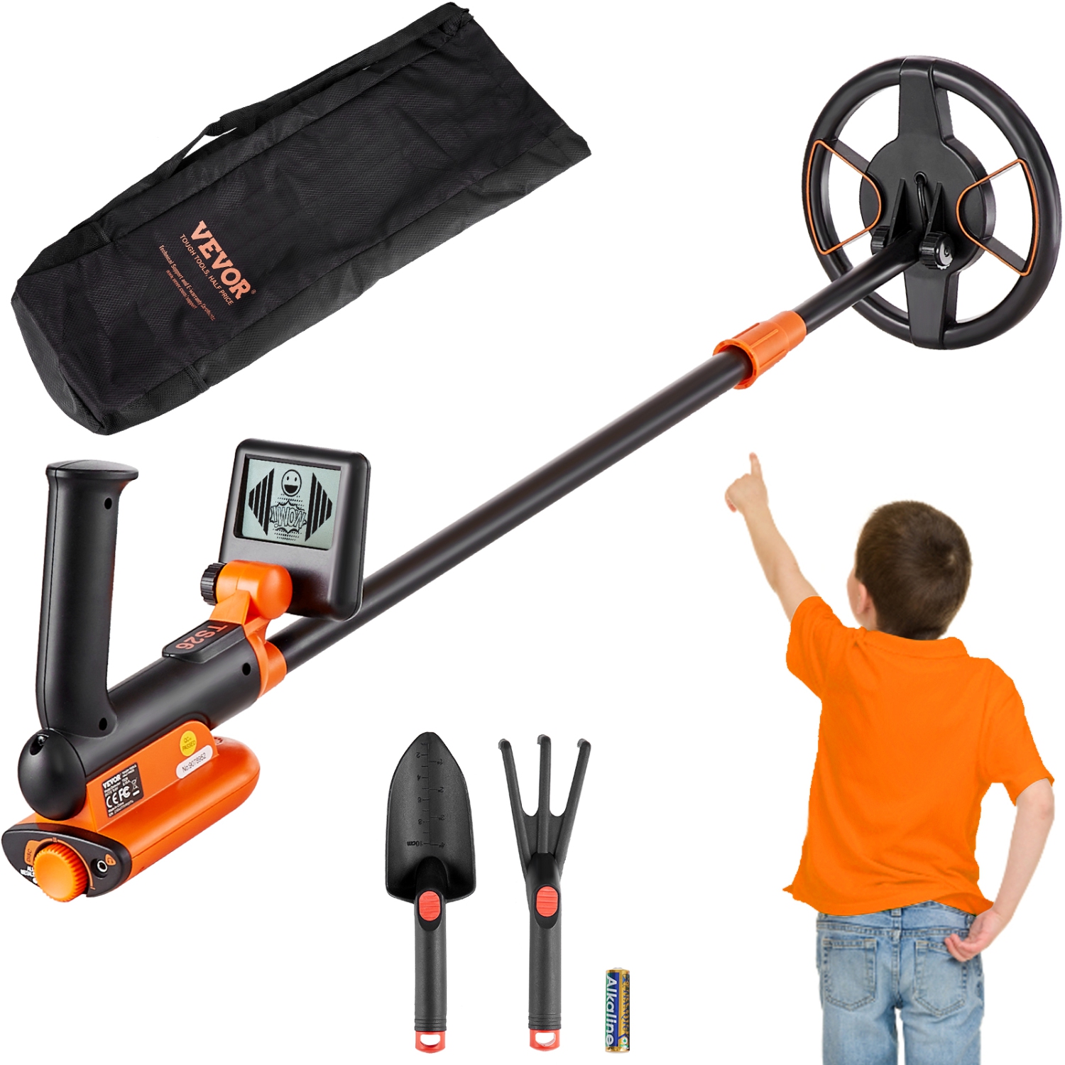 VEVOR 6 Inch Metal Detector for Kids, 25''-37'' Adjustable Gold Detector, IP68 Waterproof Search Coil with LCD Display DSP Chip, for Junior & Youth