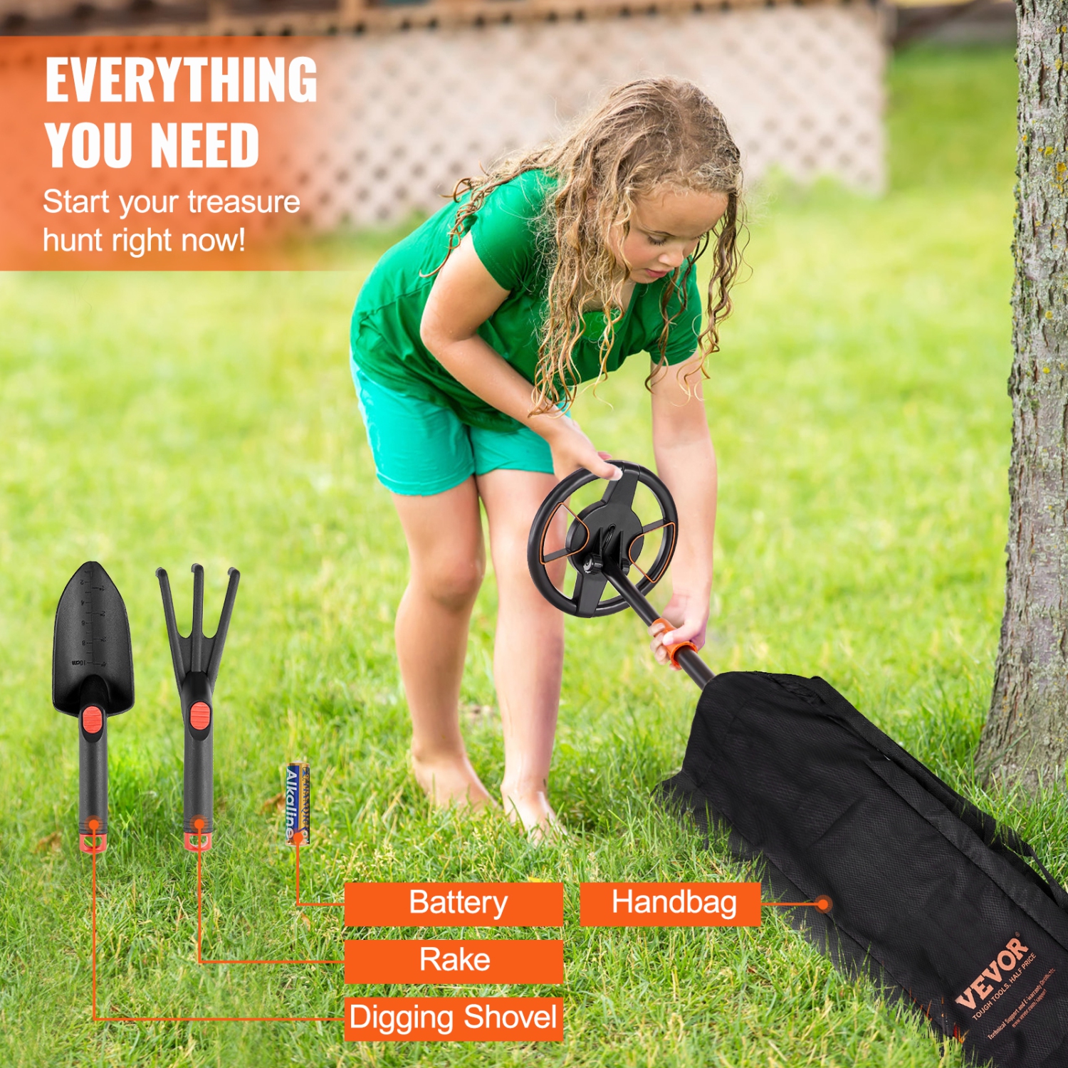 VEVOR 6 Inch Metal Detector for Kids, 25''-37'' Adjustable Gold Detector, IP68 Waterproof Search Coil with LCD Display DSP Chip, for Junior & Youth