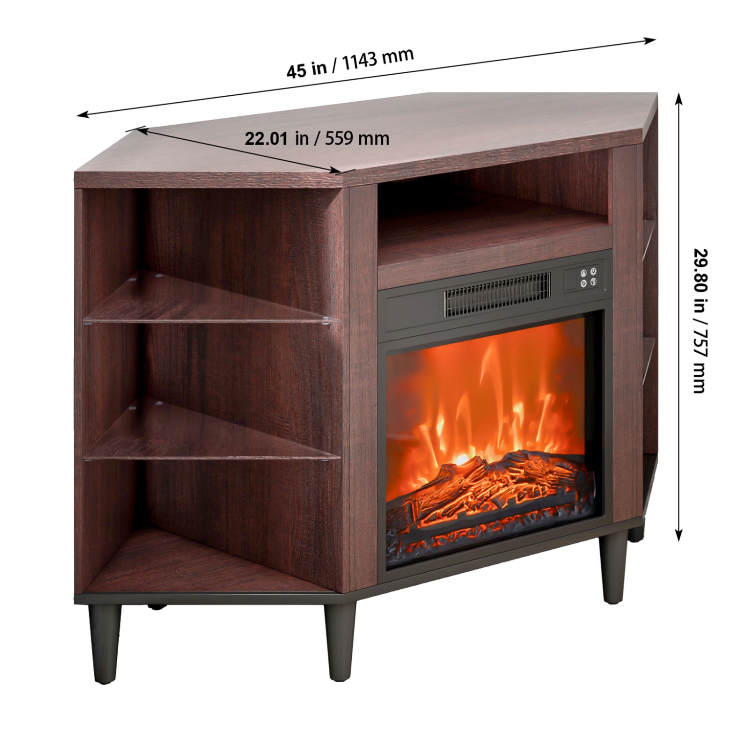 VEVOR 50" Electric Fireplace TV Stand, Corner TV Stand for TVs, Corner Console with 18" Fireplace, Vintage Design, 20 LED Lights, Remote Control &