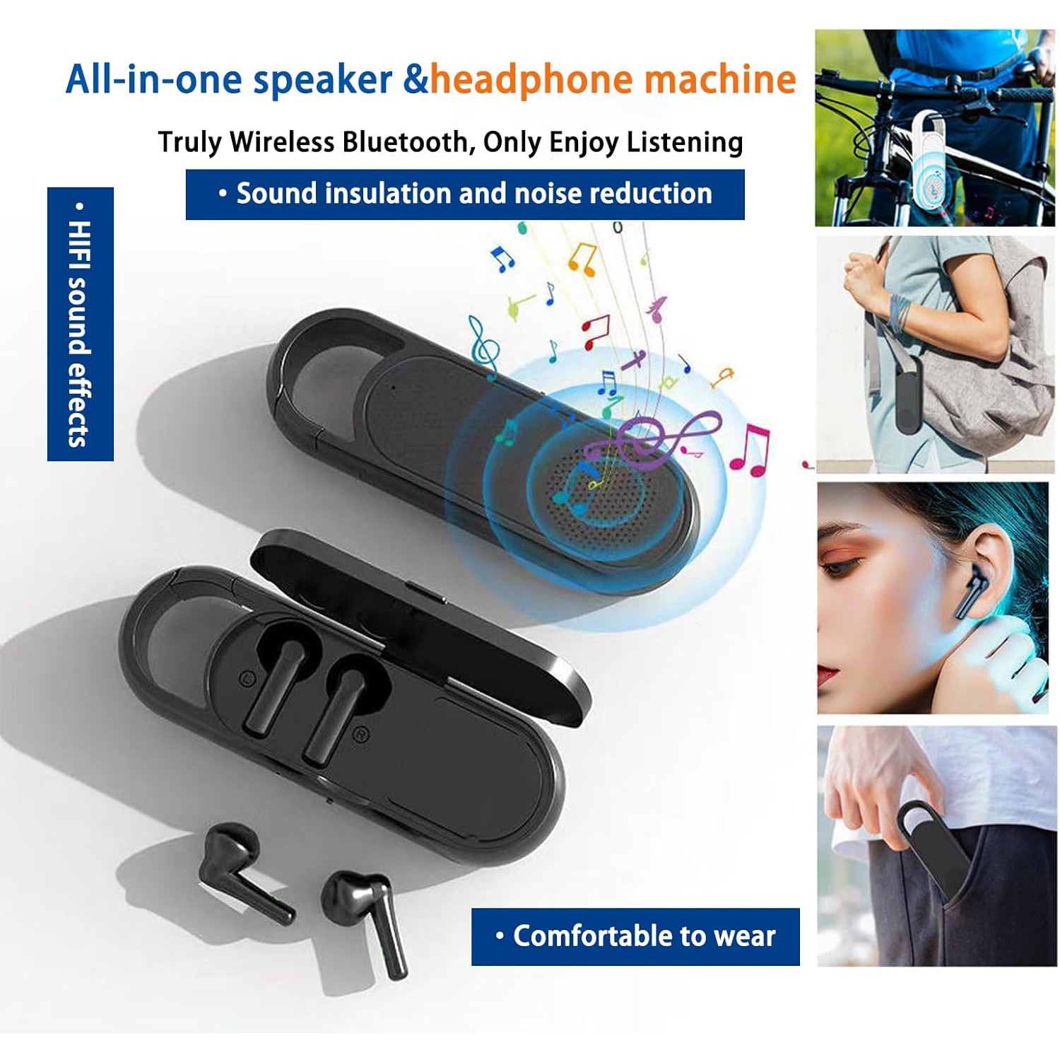 Portable Bluetooth Speaker,Dual Use Bluetooth Headphones Speaker,2-In-1 Wireless Earphone Hi-Fi Sound Speaker