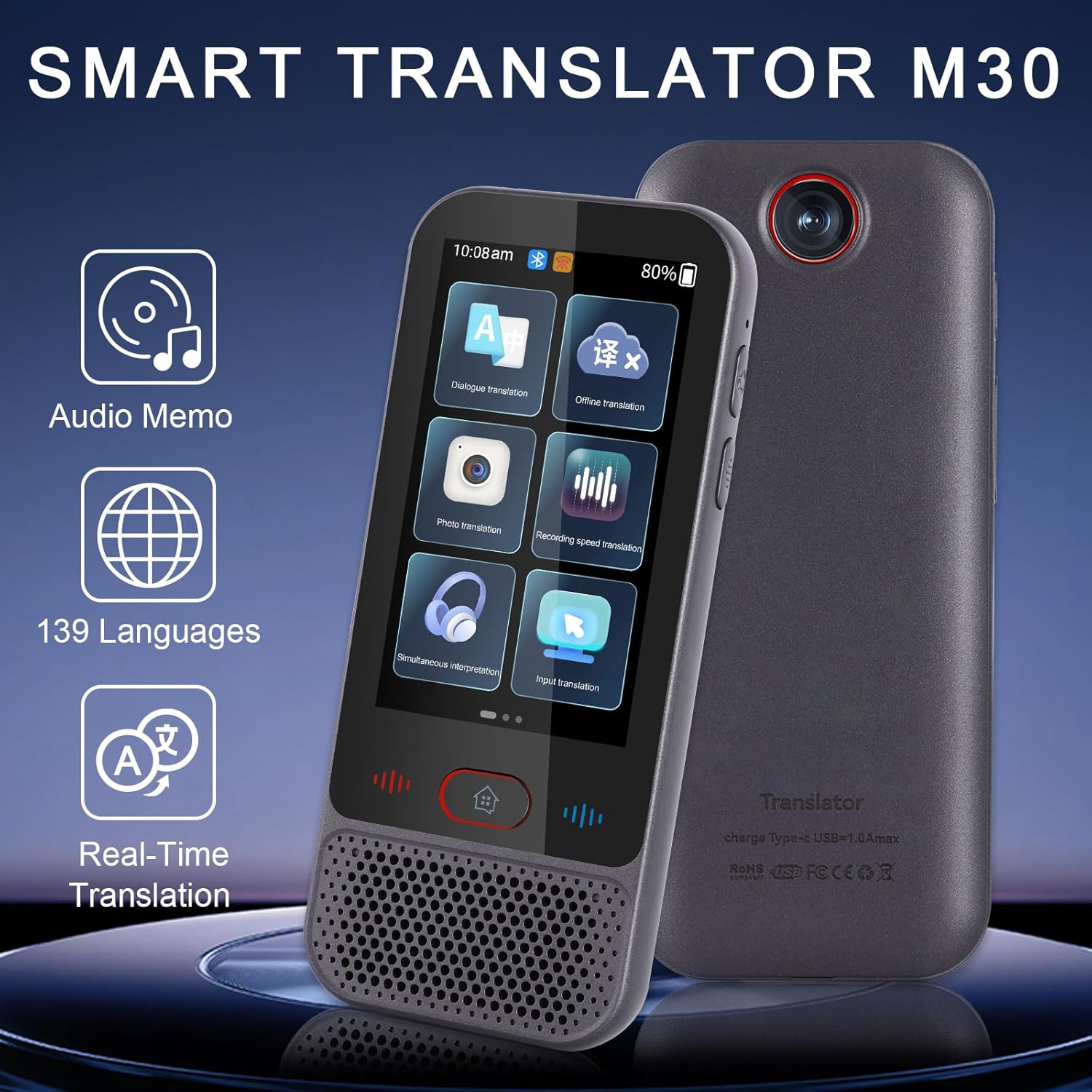 Dispositif traducteur, traducteur 139 langues, dispositif de traduction en temps réel hors ligne en ligne, traducteur portatif pour les voyages