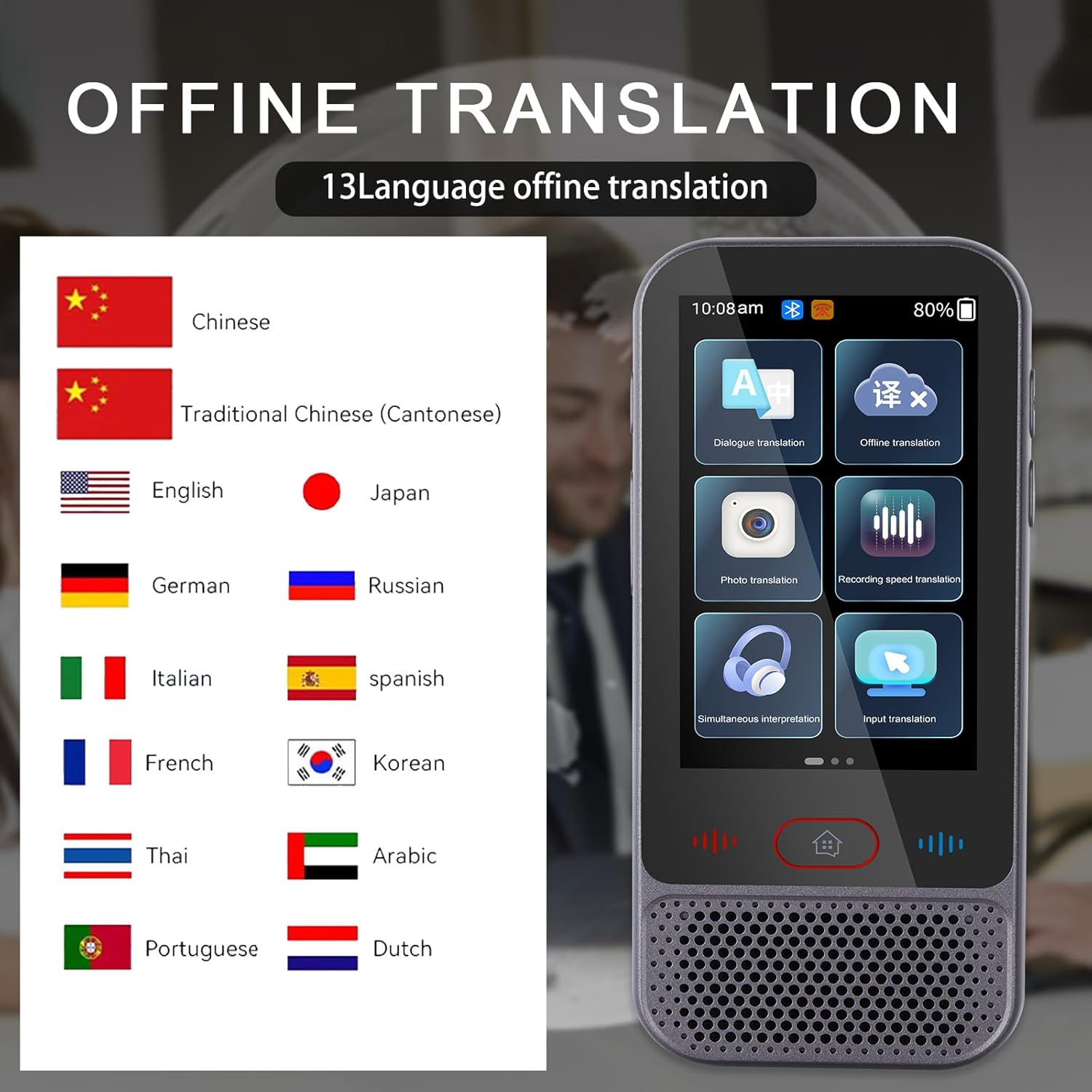 Dispositif traducteur, traducteur 139 langues, dispositif de traduction en temps réel hors ligne en ligne, traducteur portatif pour les voyages